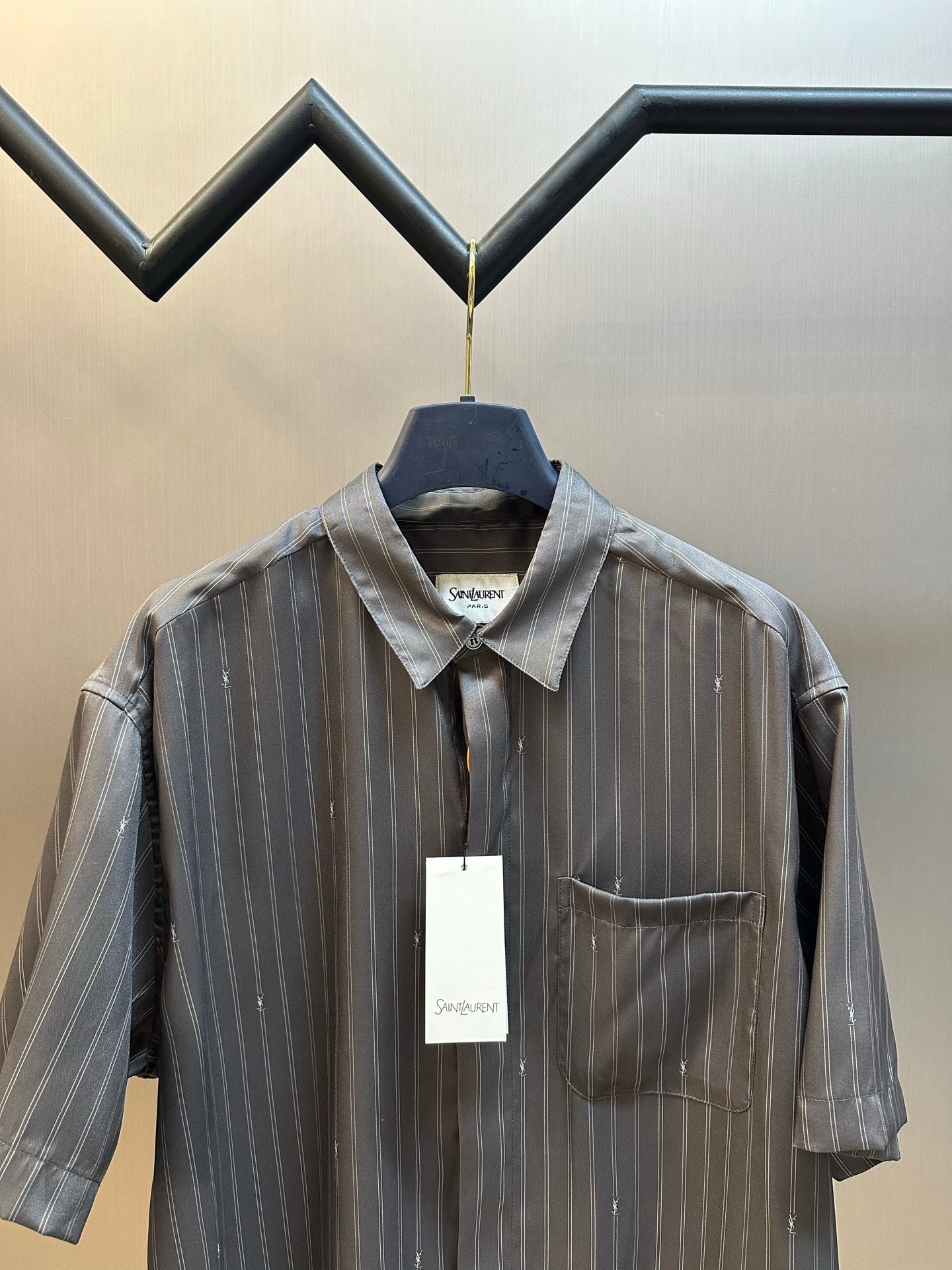 Saint Laurent CASSANDRE striped silk crepe de chine shirt, grey