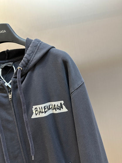 Balenciaga Masking Tape Hoodie Oversized Zip-Up Hoodie