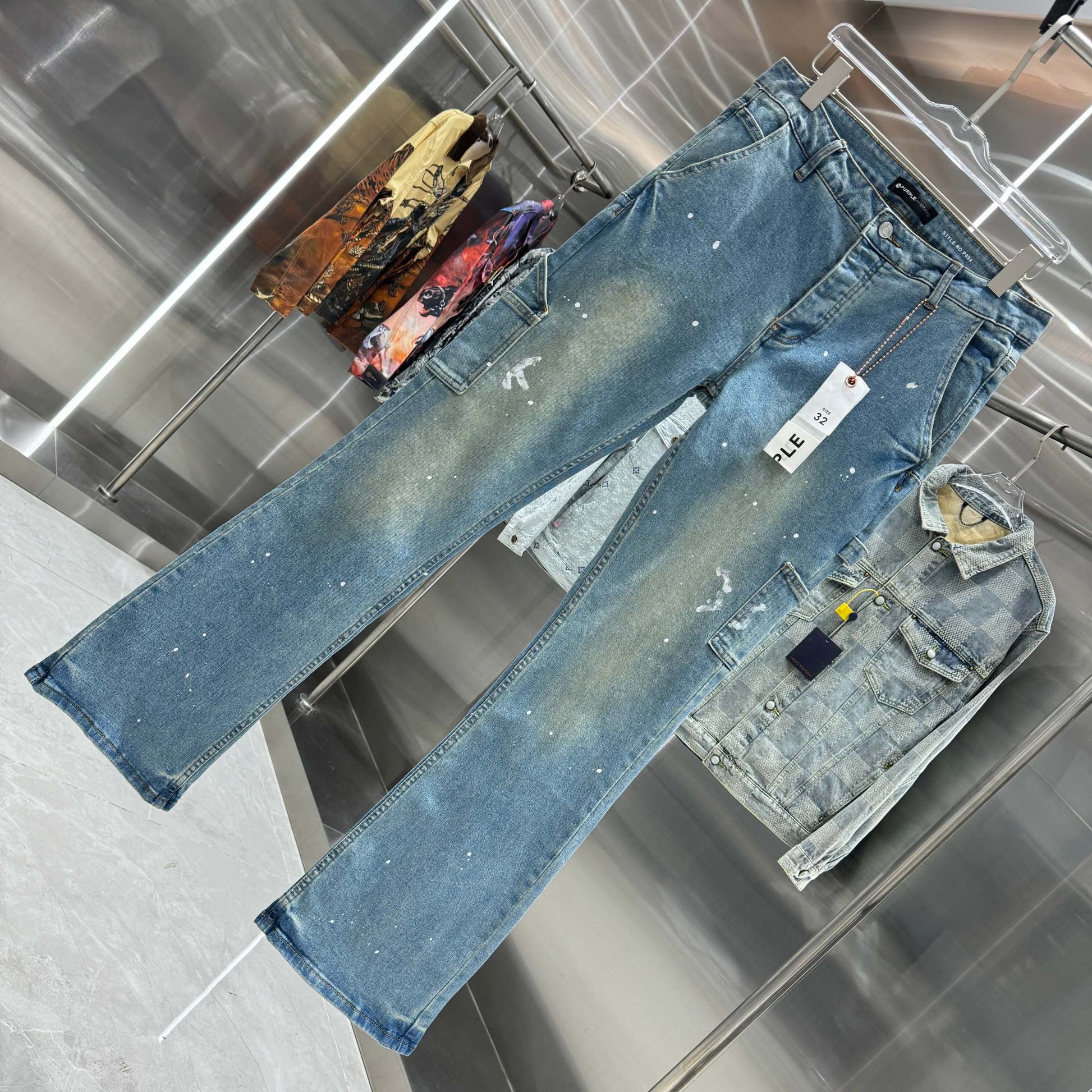 Purple Brand Splash Paint Effect Pants