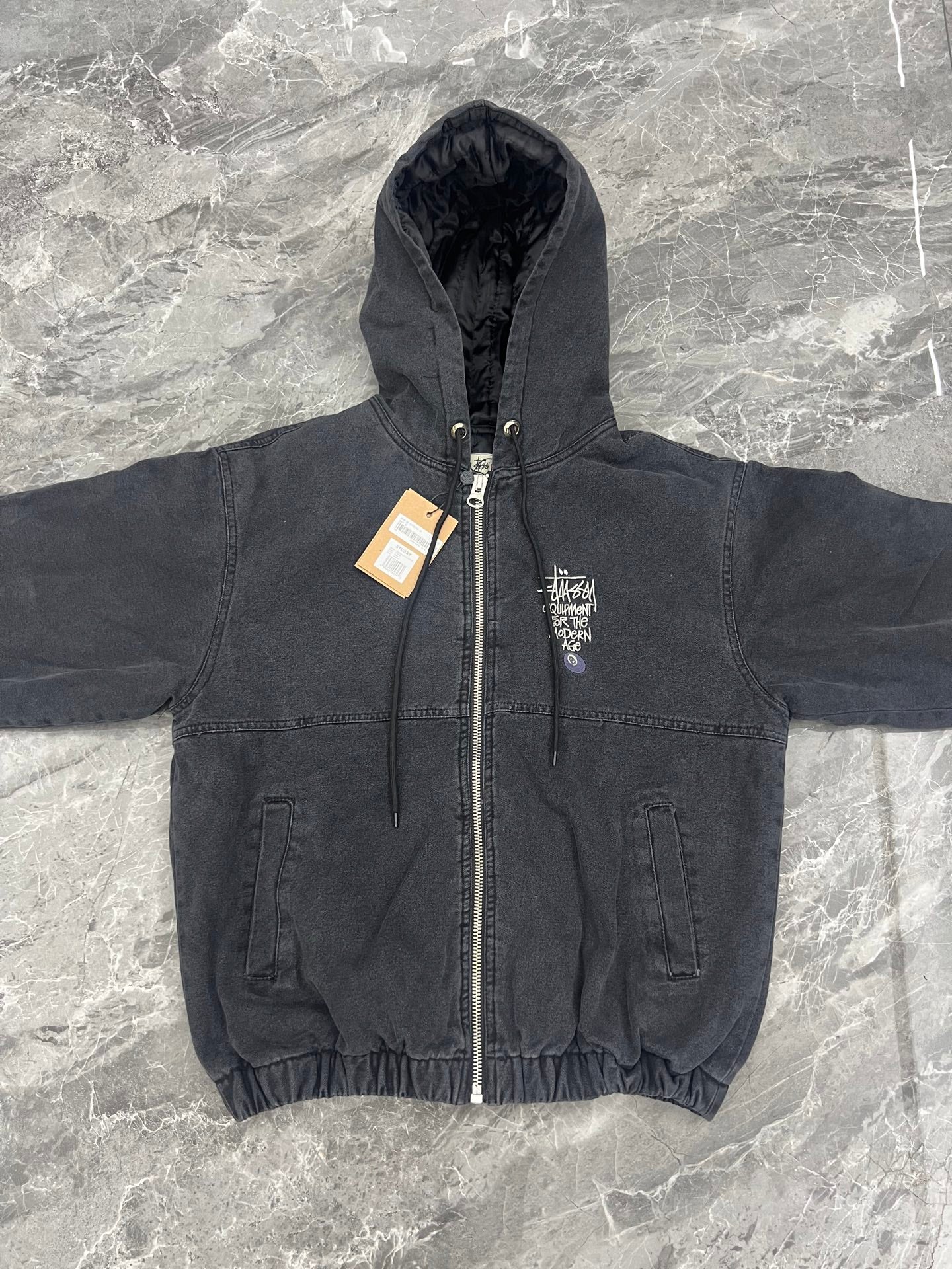 Stussy letter embroidered hooded padded jacket
