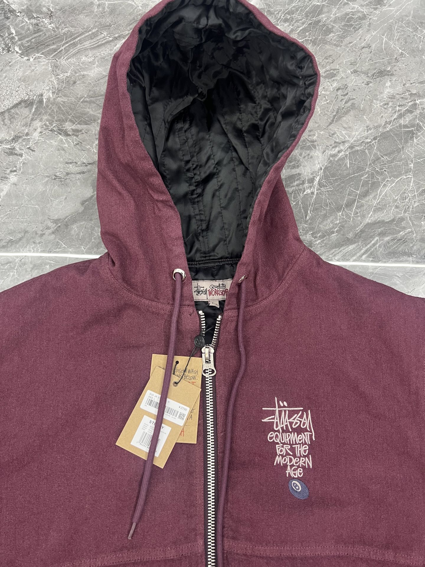 Stussy letter embroidered hooded padded jacket