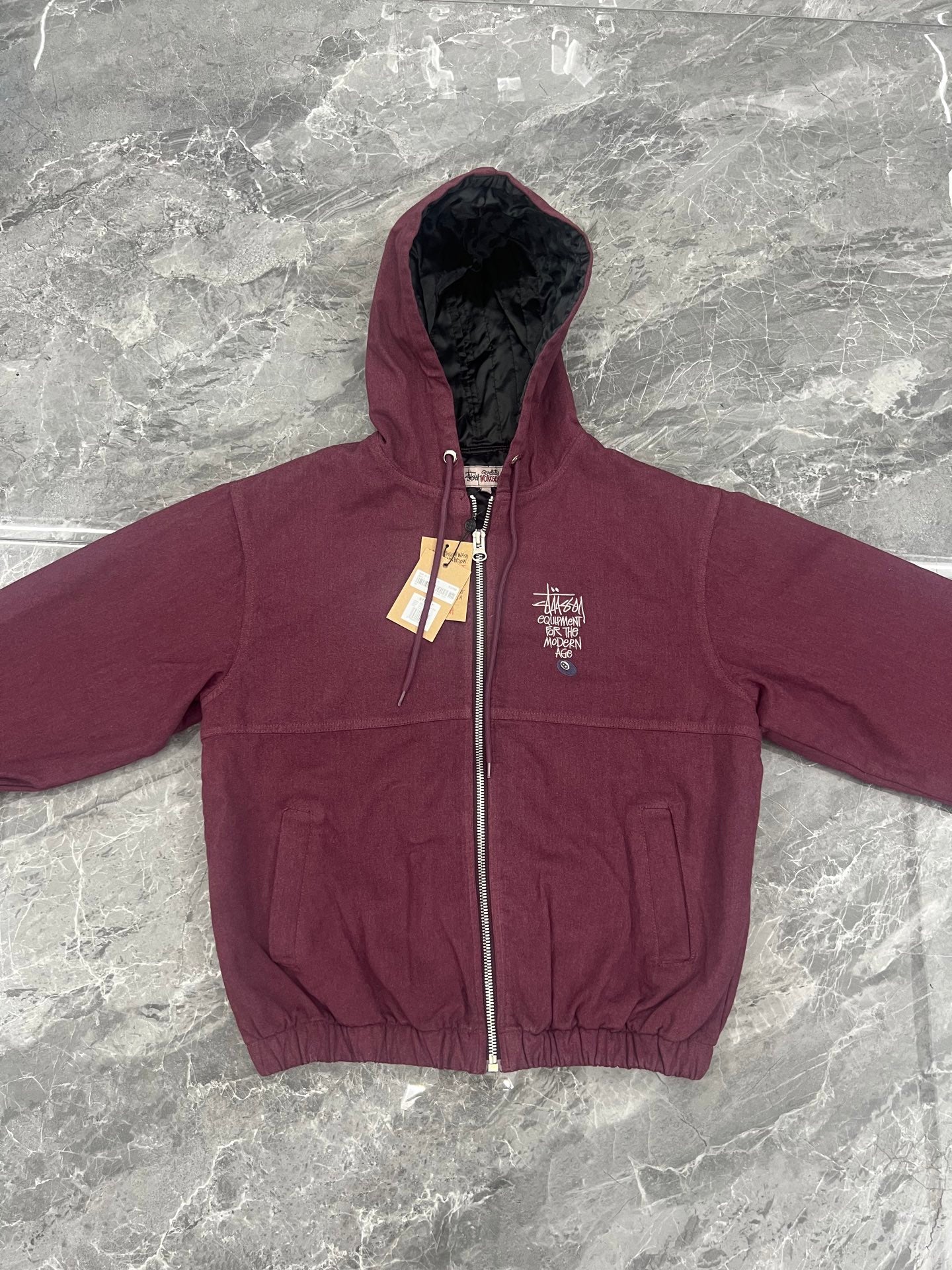 Stussy letter embroidered hooded padded jacket