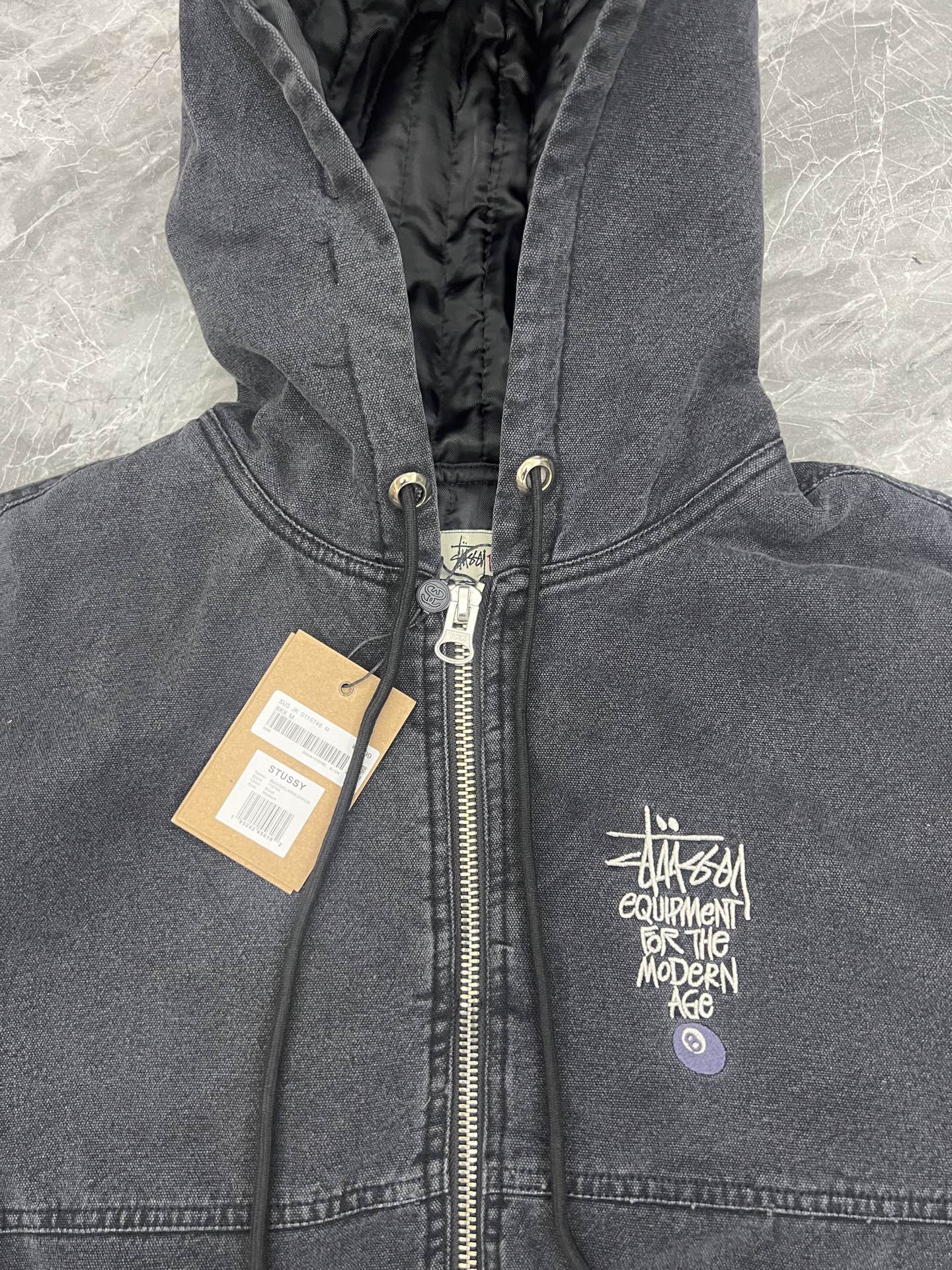 Stussy letter embroidered hooded padded jacket