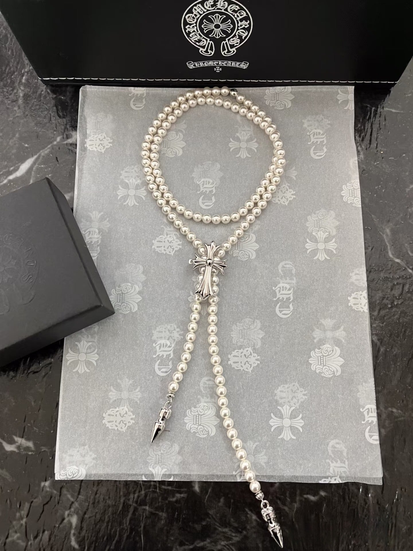 Chrome Hearts xmikimoto co-branded cross bullet tassel earrings