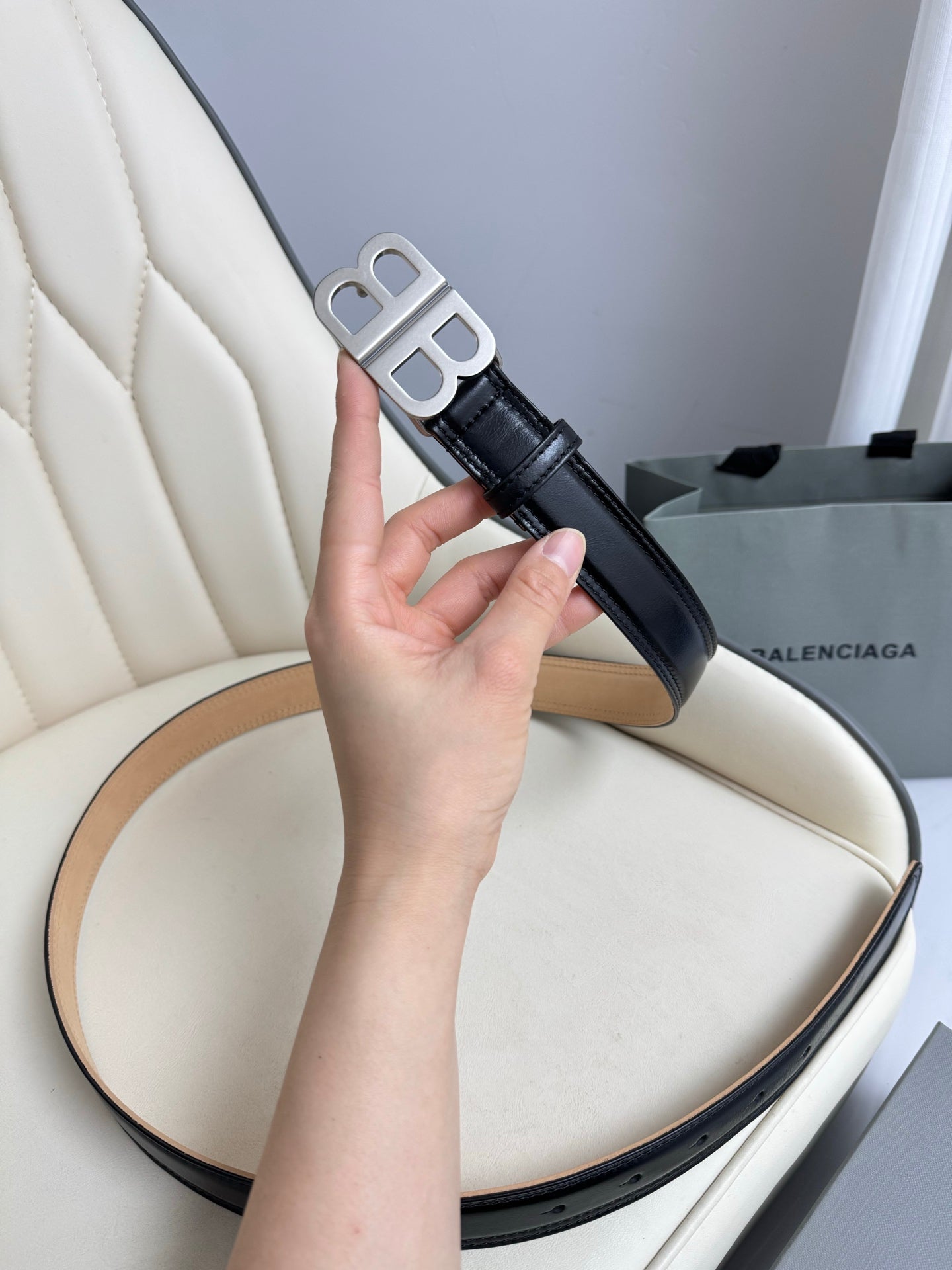 BALENCIAGA Bb Soft Belt in Black-3cm