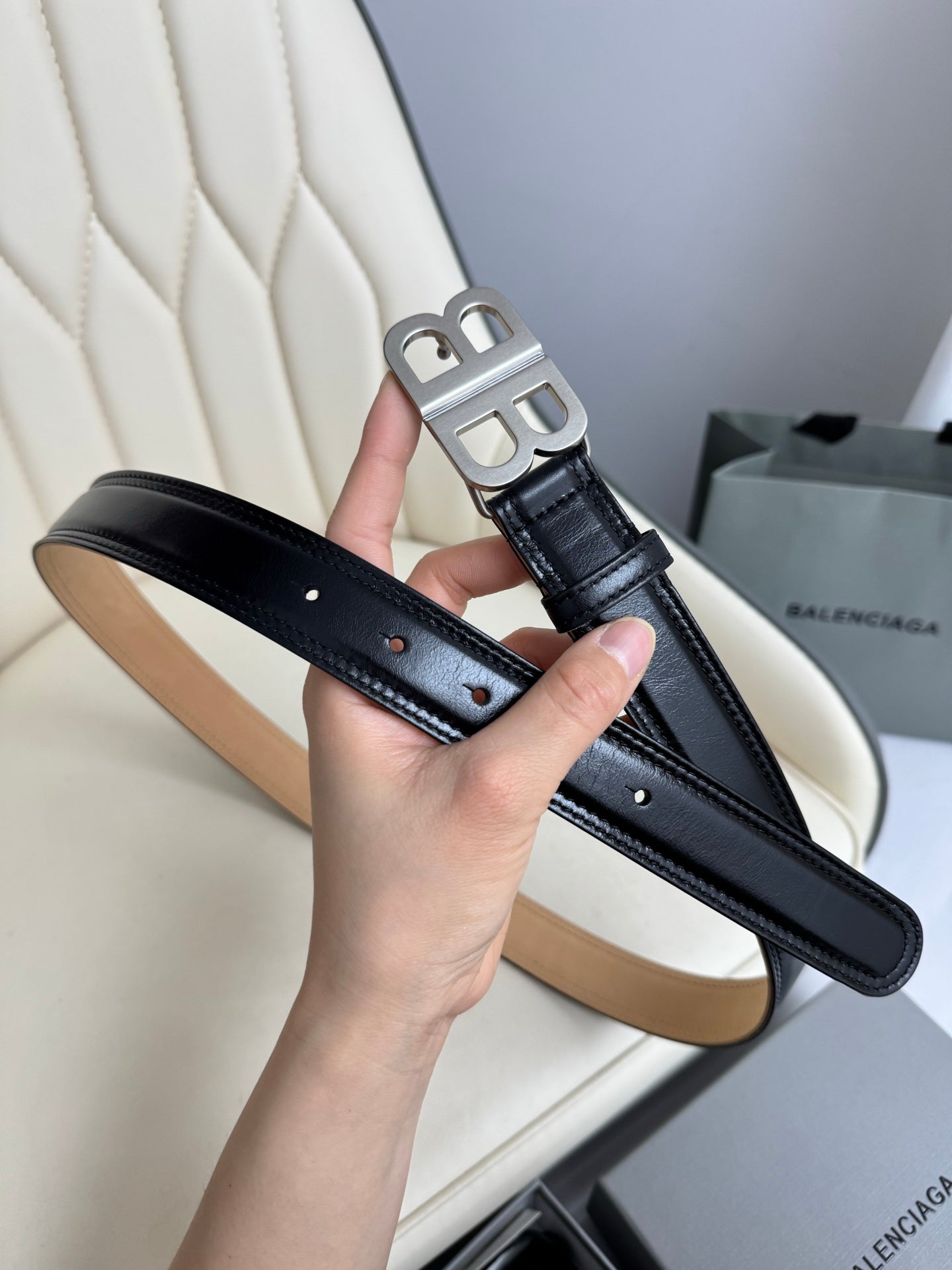BALENCIAGA Bb Soft Belt in Black-3cm