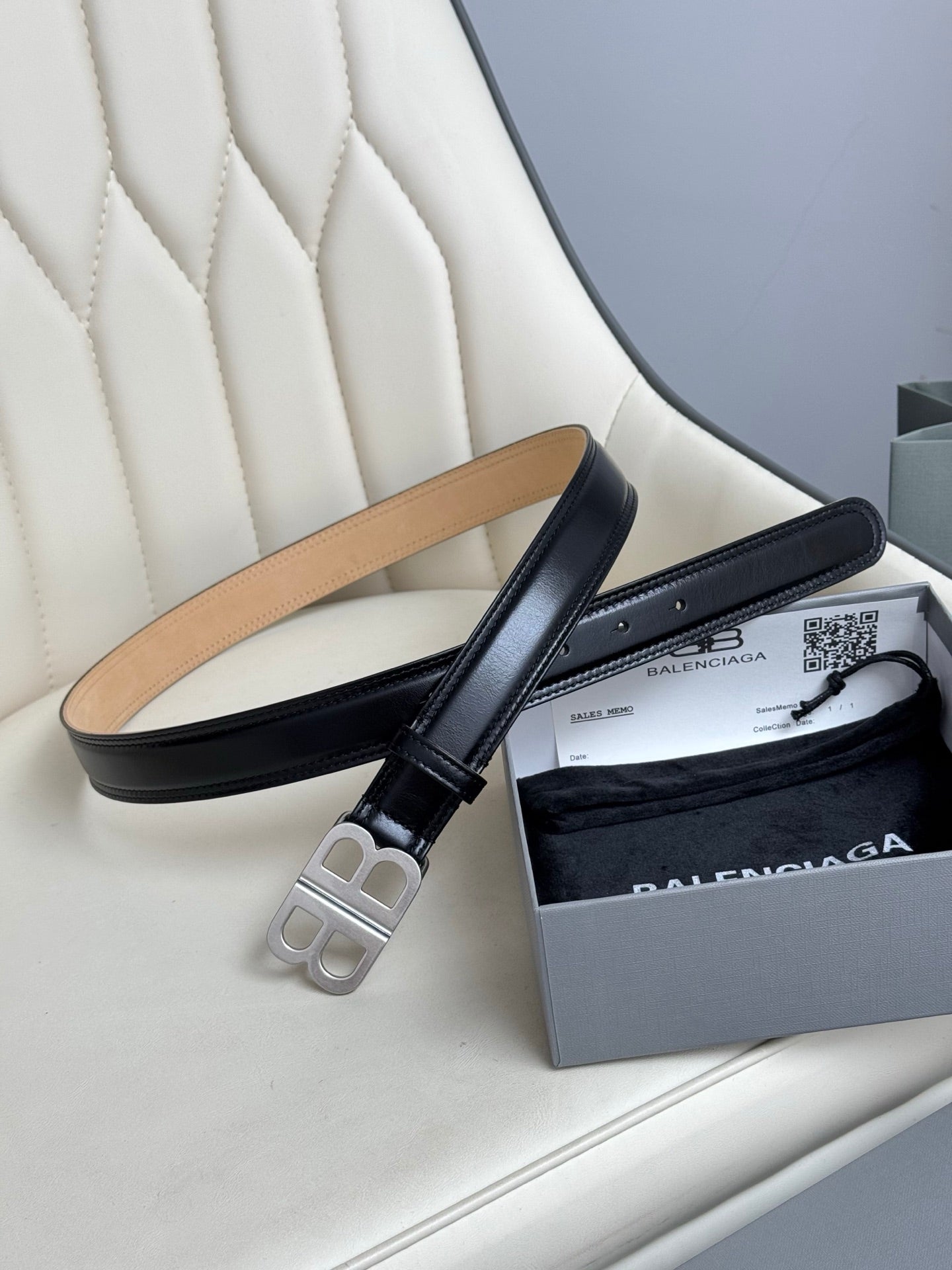 BALENCIAGA Bb Soft Belt in Black-3cm