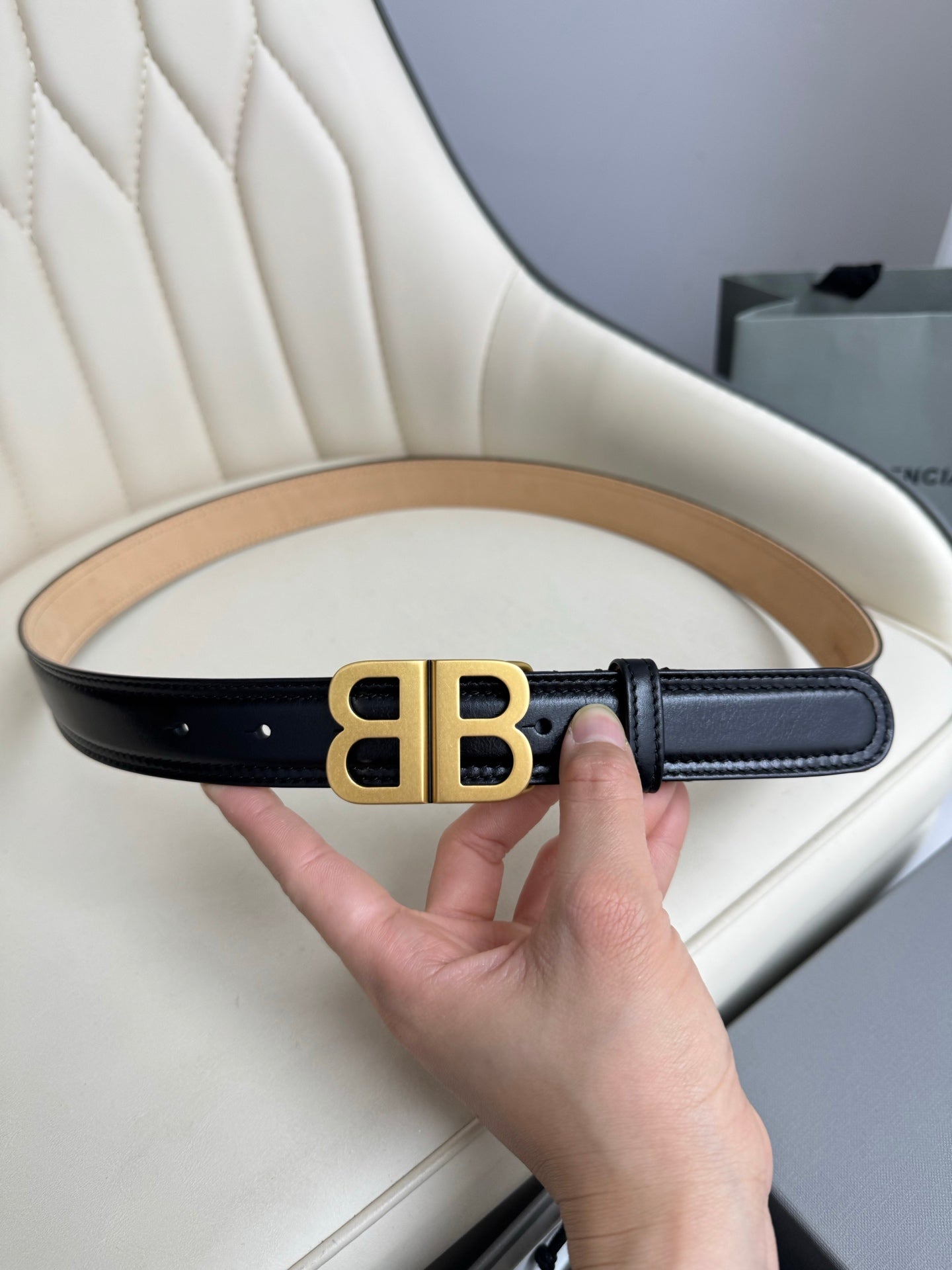 BALENCIAGA Bb Soft Belt in Black-3cm