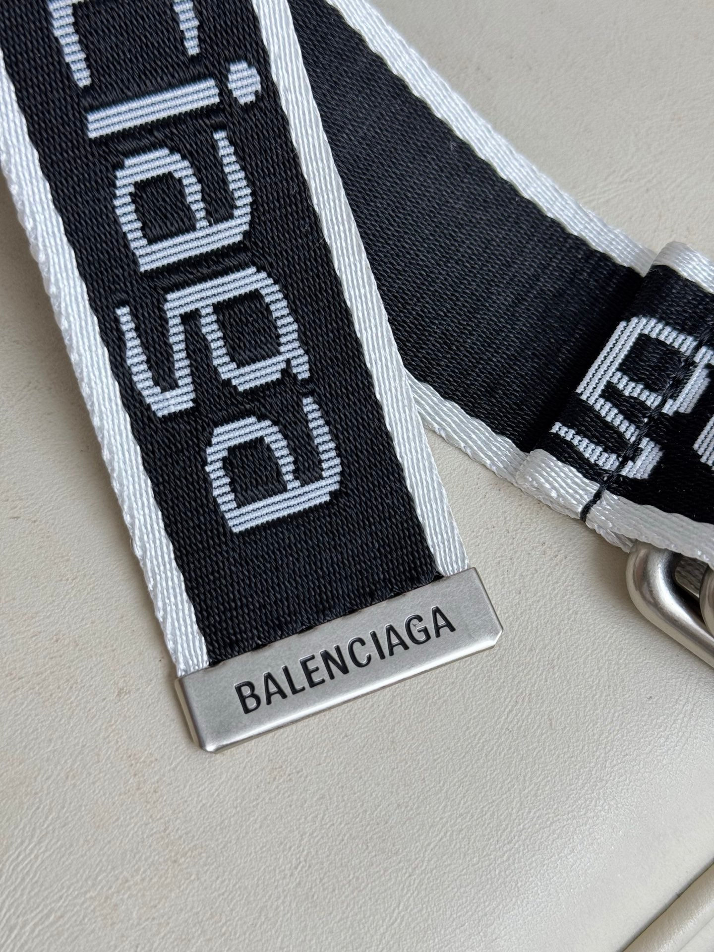 BALENCIAGA Men's D-Ring Belt in Black/White-4cm