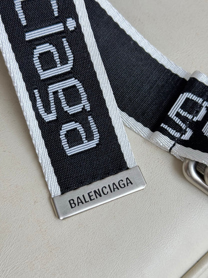 BALENCIAGA Men's D-Ring Belt in Black/White-4cm