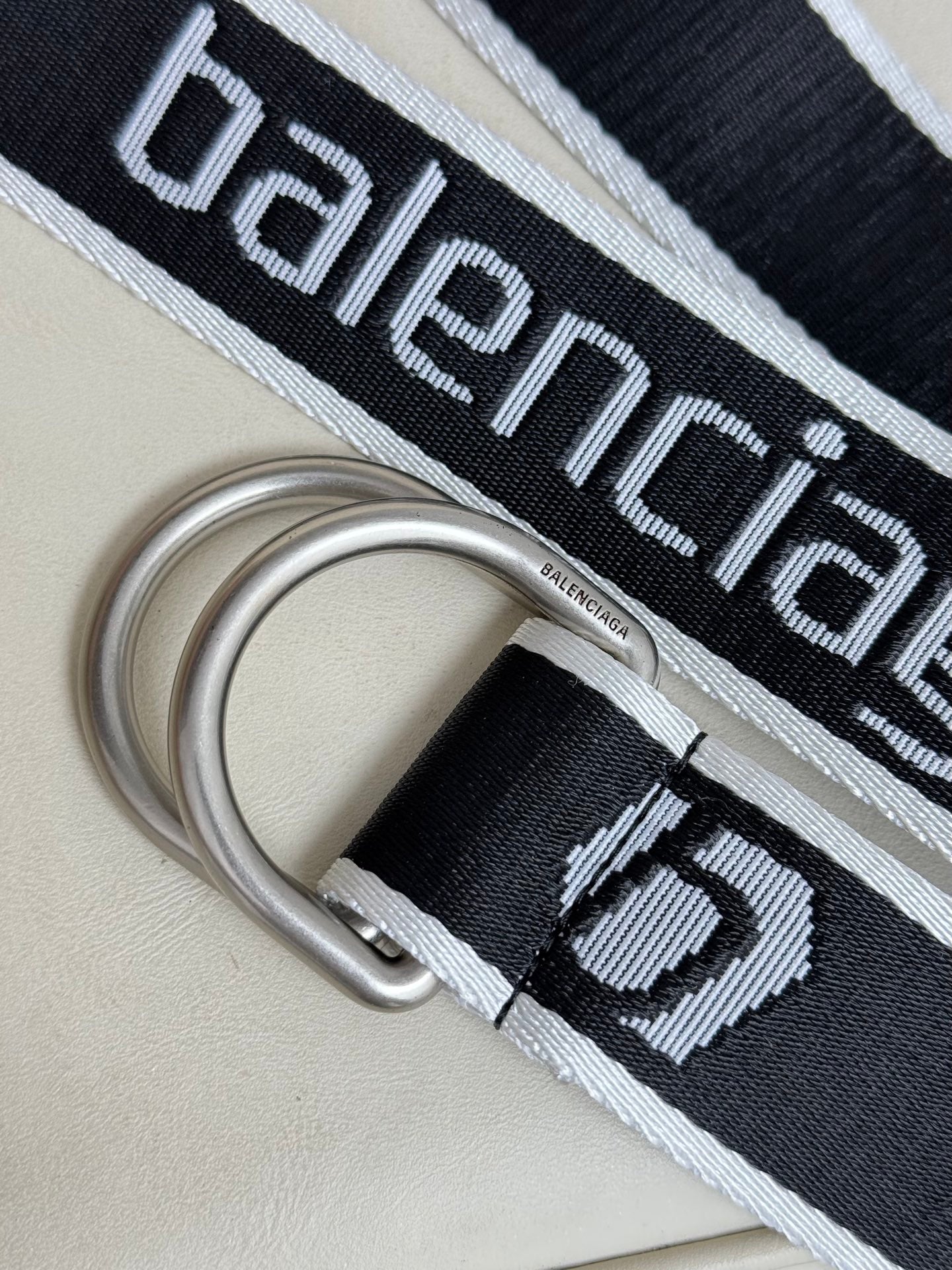 BALENCIAGA Men's D-Ring Belt in Black/White-4cm