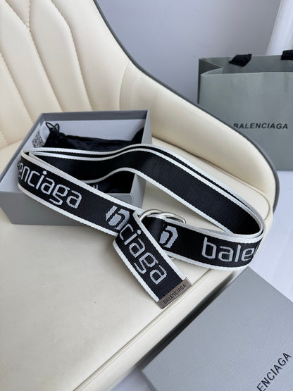 BALENCIAGA Men's D-Ring Belt in Black/White-4cm