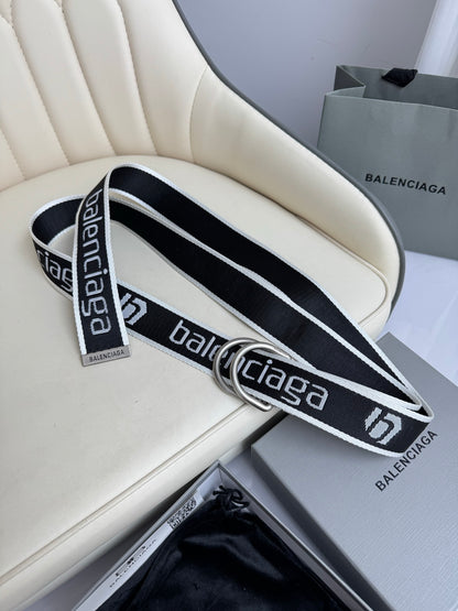 BALENCIAGA Men's D-Ring Belt in Black/White-4cm