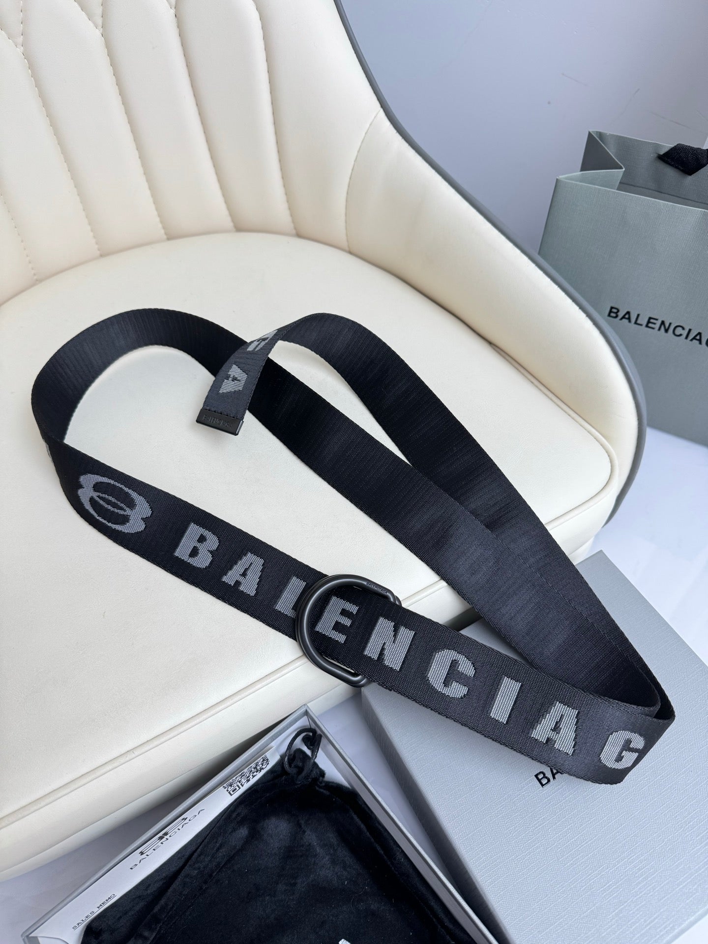 BALENCIAGA Men's D-Ring Belt in Dark Gray-4cm