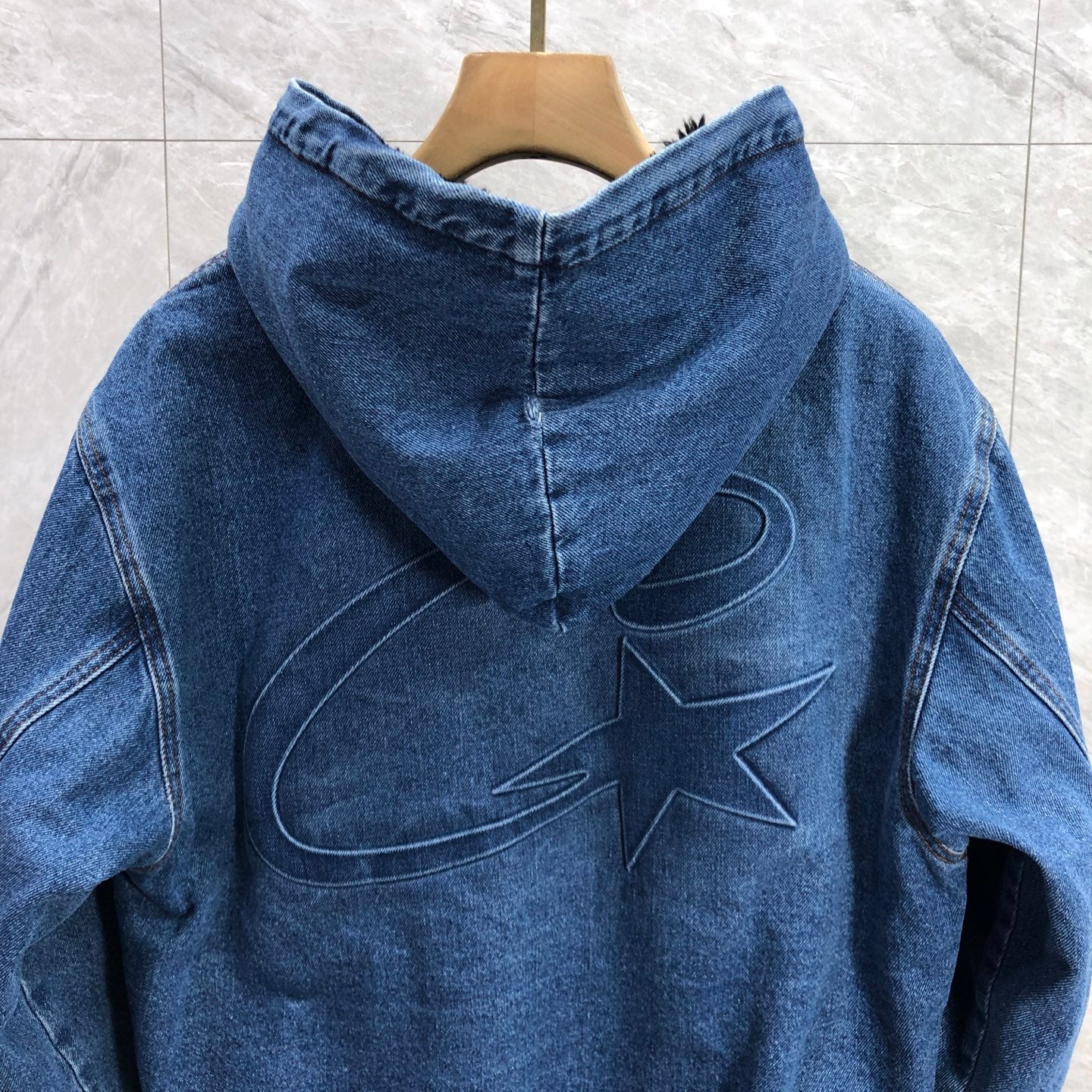 Corteiz Embossed C-Star Denim Work Jacket Blue