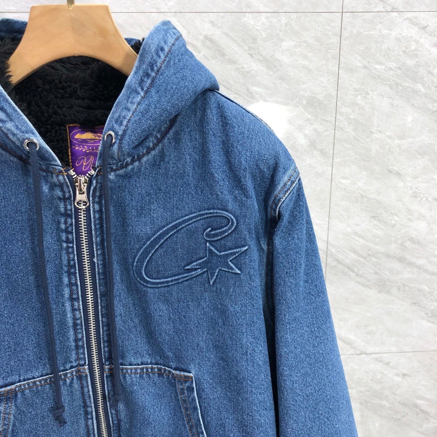 Corteiz Embossed C-Star Denim Work Jacket Blue