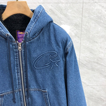 Corteiz Embossed C-Star Denim Work Jacket Blue
