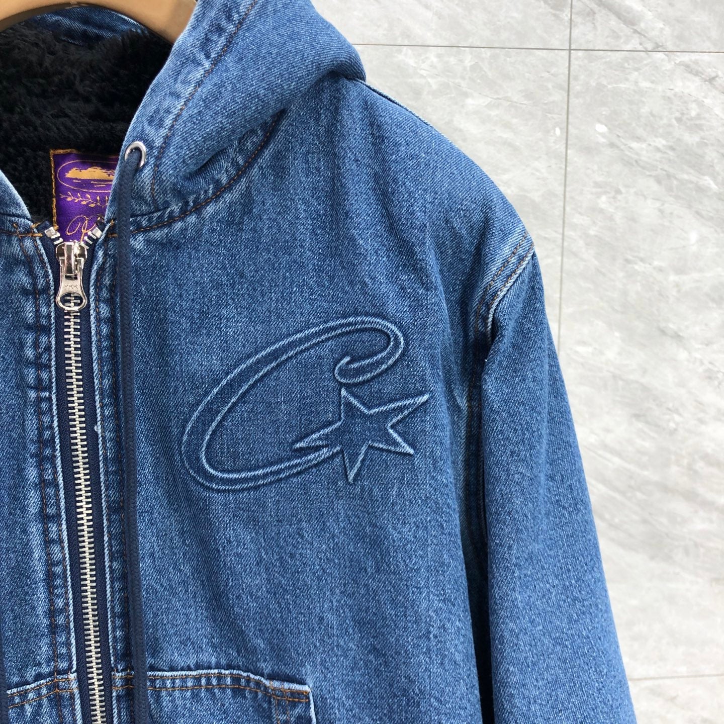 Corteiz Embossed C-Star Denim Work Jacket Blue