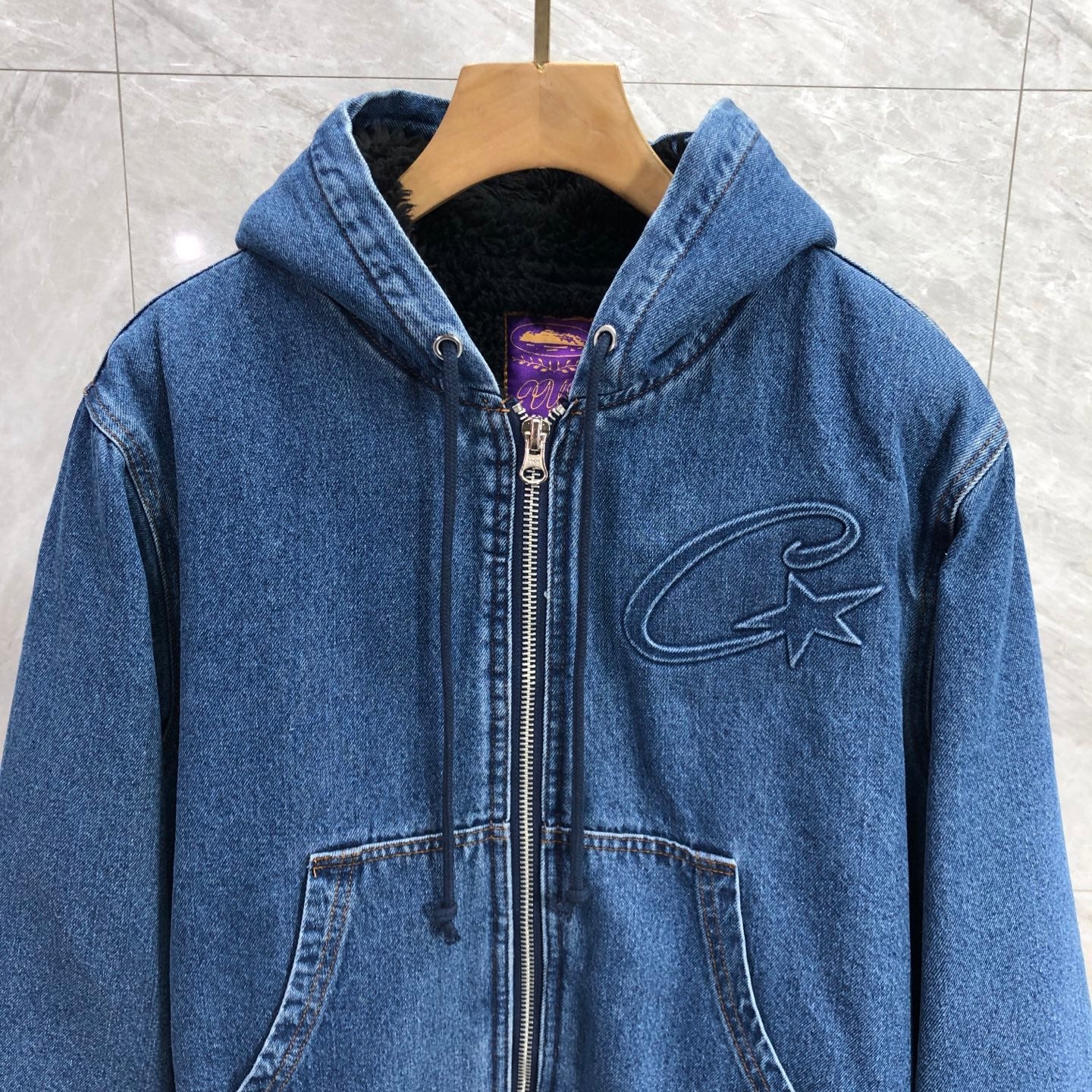 Corteiz Embossed C-Star Denim Work Jacket Blue