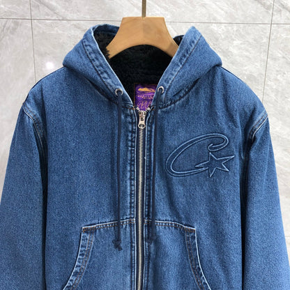 Corteiz Embossed C-Star Denim Work Jacket Blue