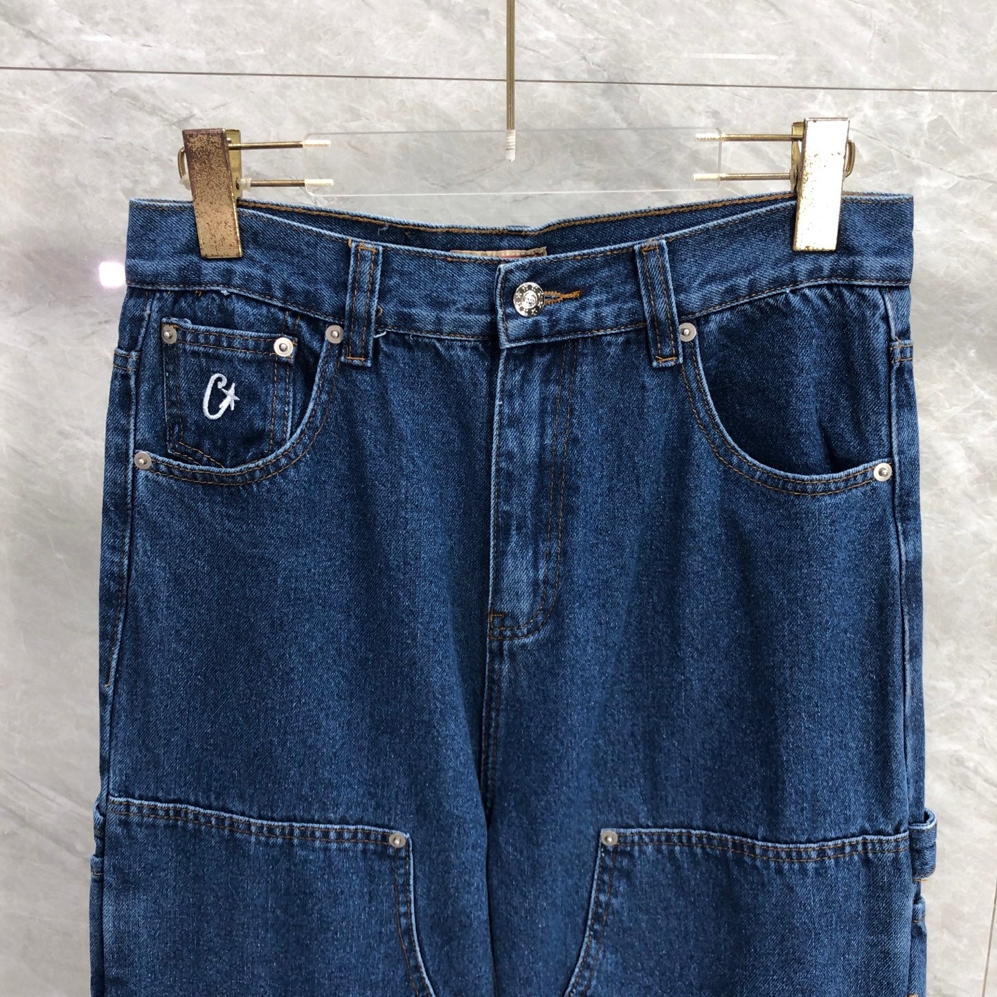 Corteiz Embossed C-Star Denim Work Pant Blue
