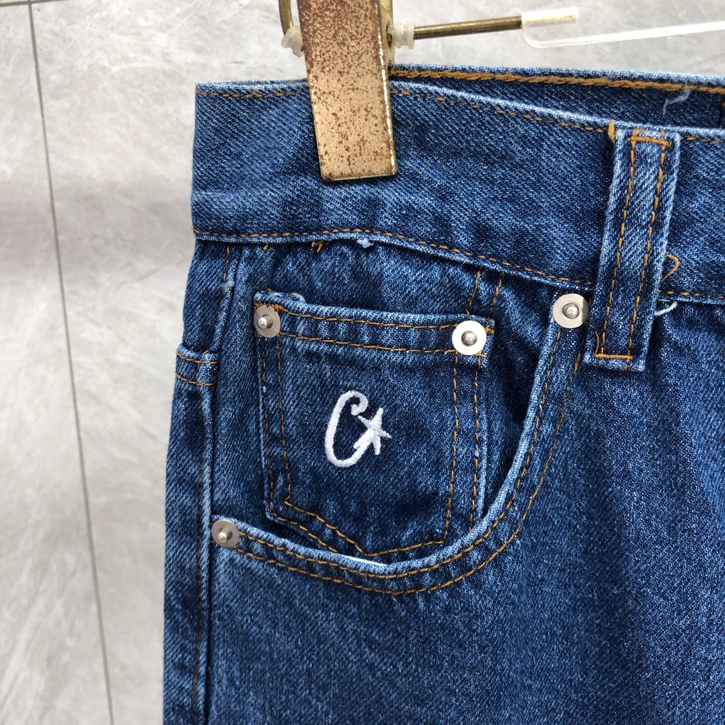 Corteiz Embossed C-Star Denim Work Pant Blue
