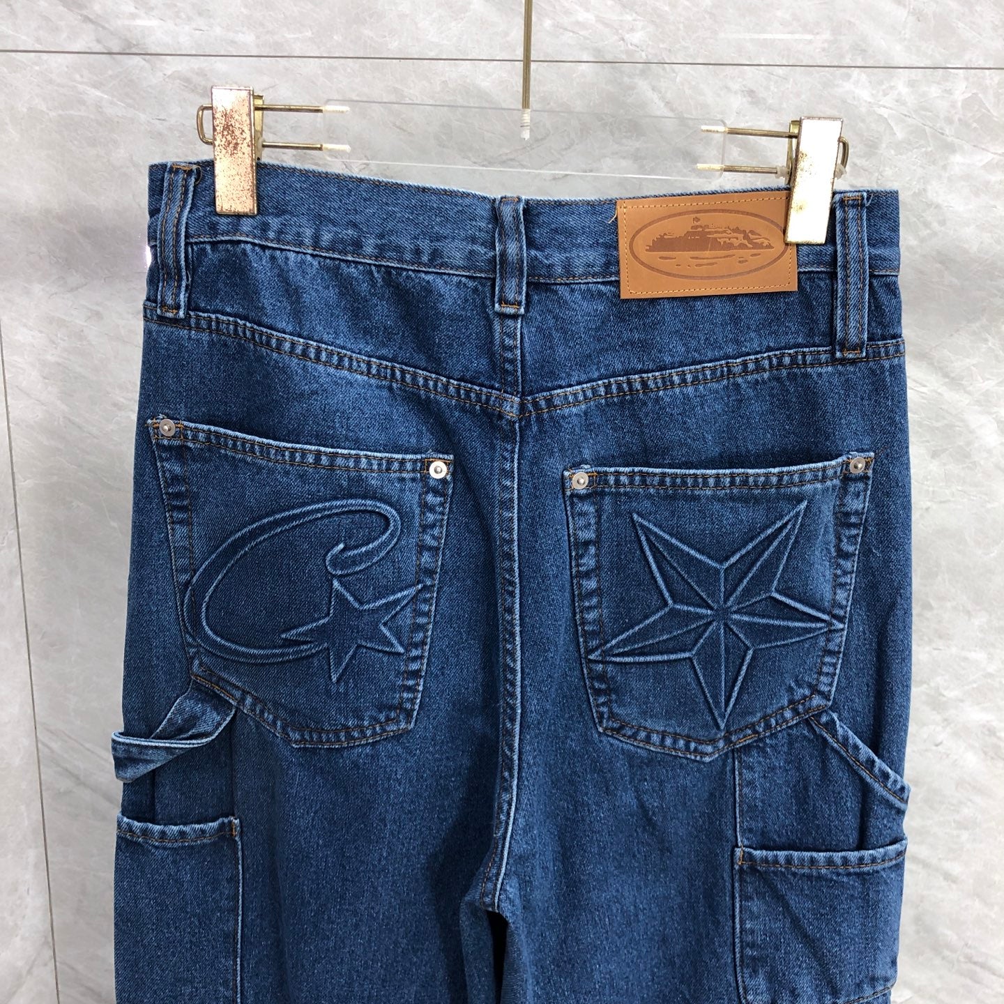 Corteiz Embossed C-Star Denim Work Pant Blue