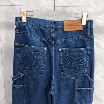 Corteiz Embossed C-Star Denim Work Pant Blue