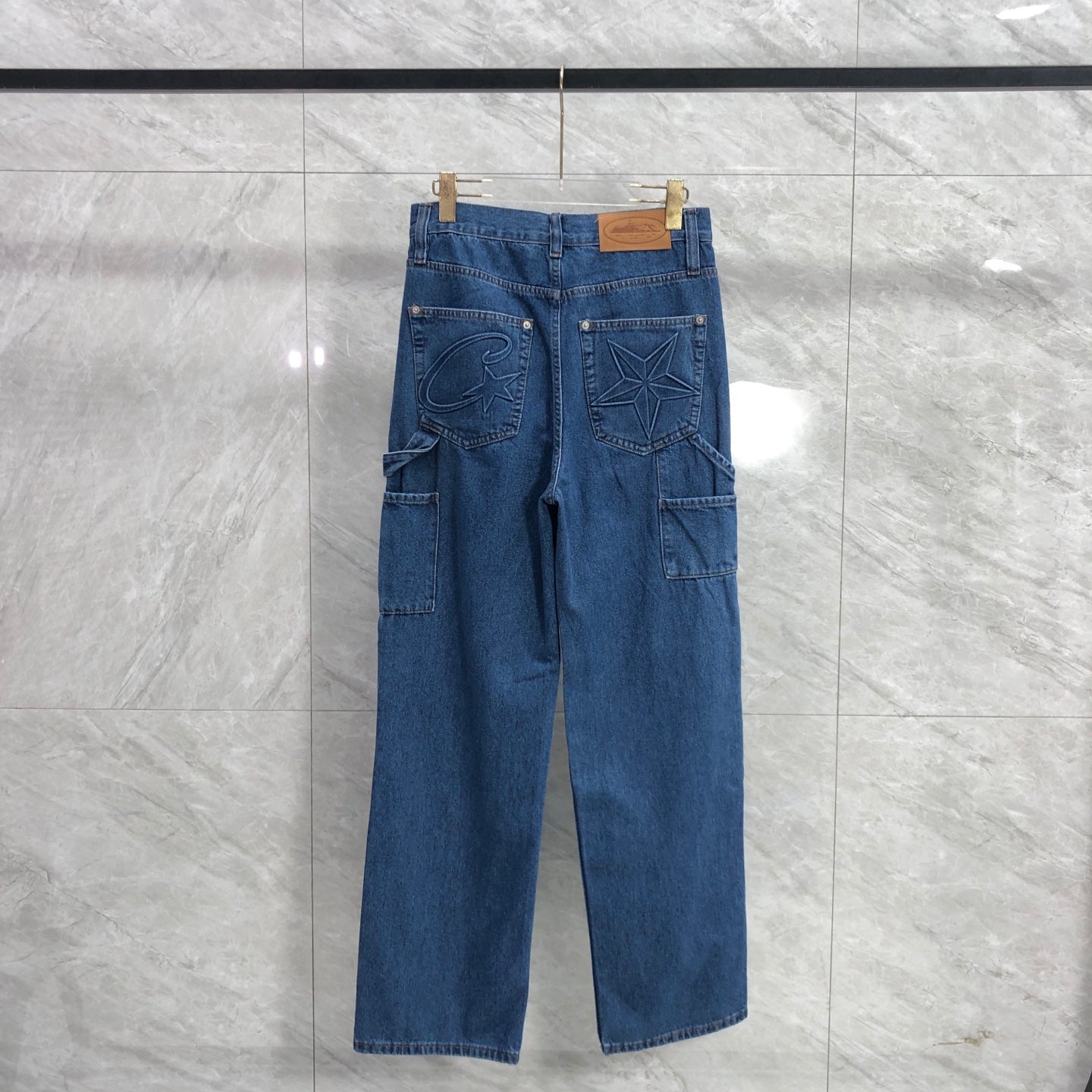 Corteiz Embossed C-Star Denim Work Pant Blue