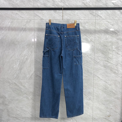 Corteiz Embossed C-Star Denim Work Pant Blue