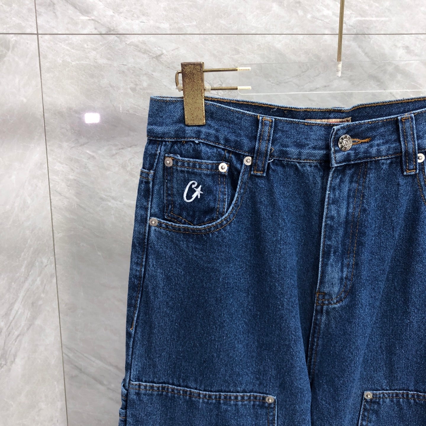 Corteiz Embossed C-Star Denim Work Pant Blue