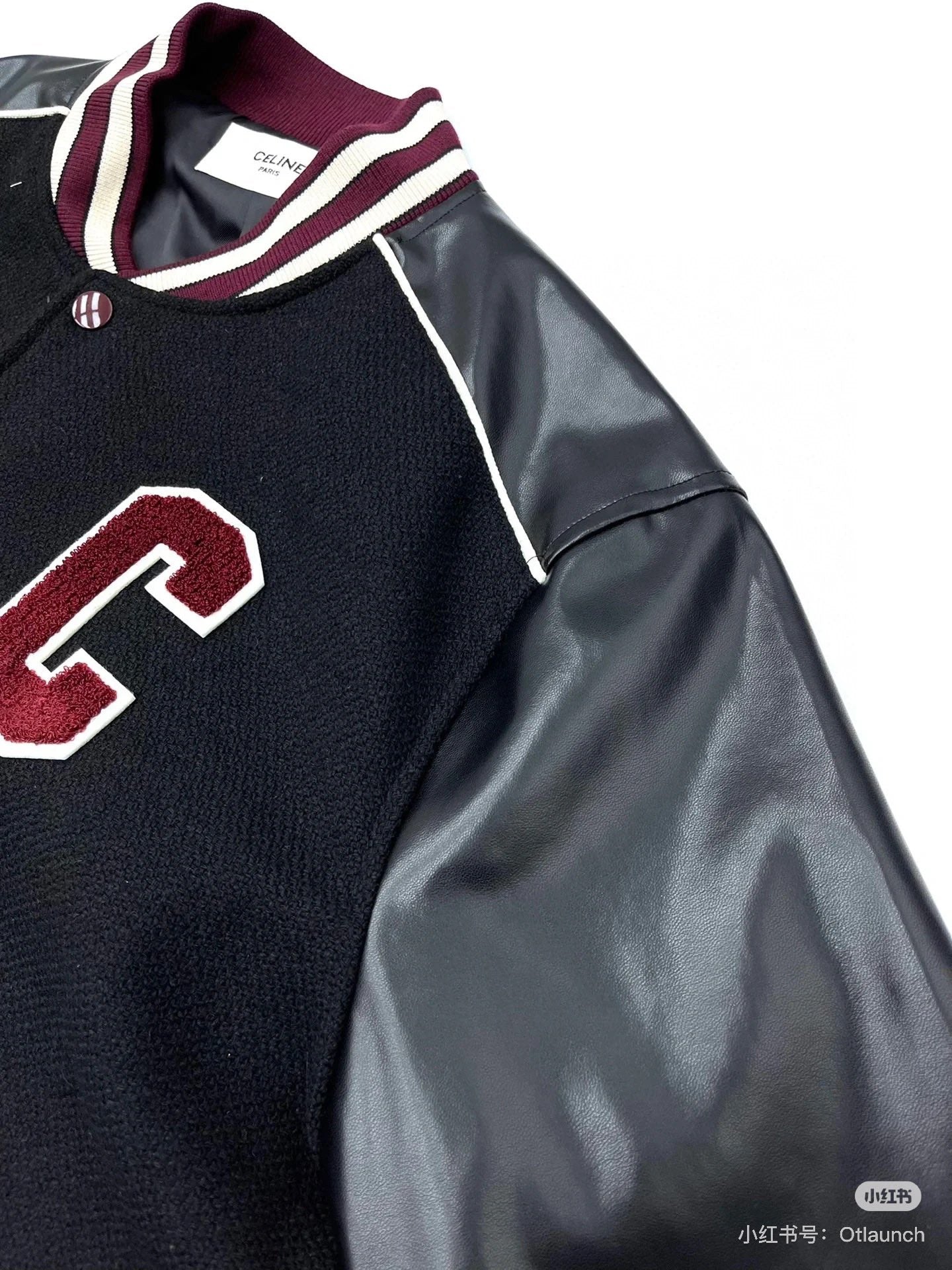 CELINE Classic Teddy Jacket in Black and Burgundy