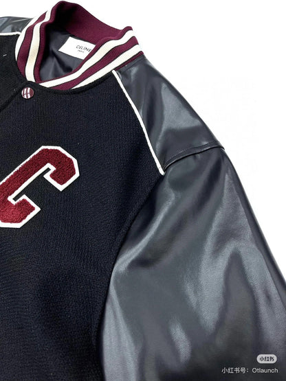 CELINE Classic Teddy Jacket in Black and Burgundy