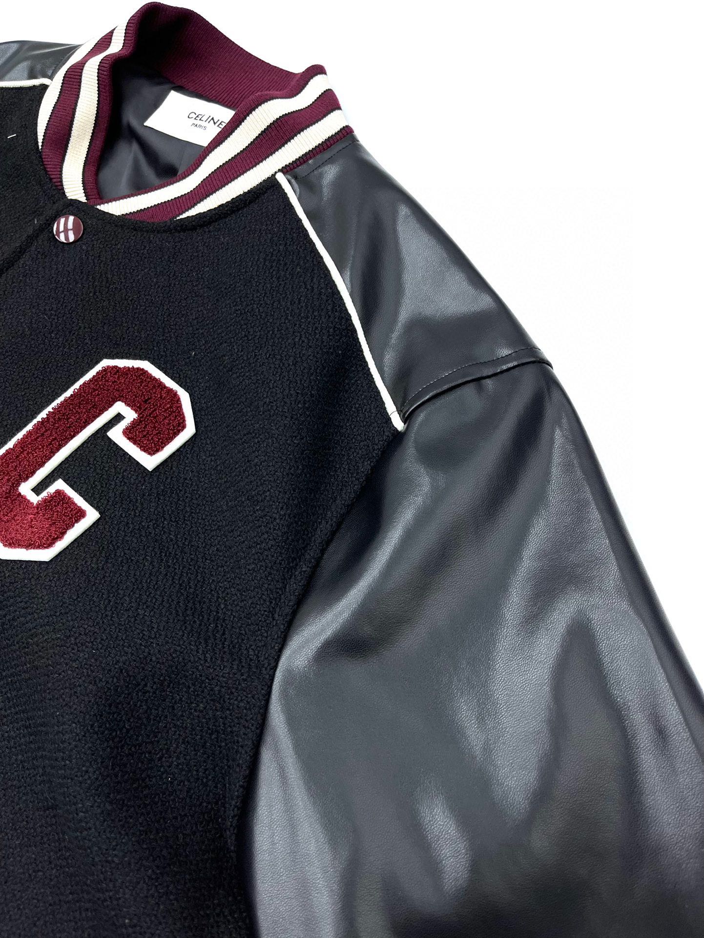 CELINE Classic Teddy Jacket in Black and Burgundy