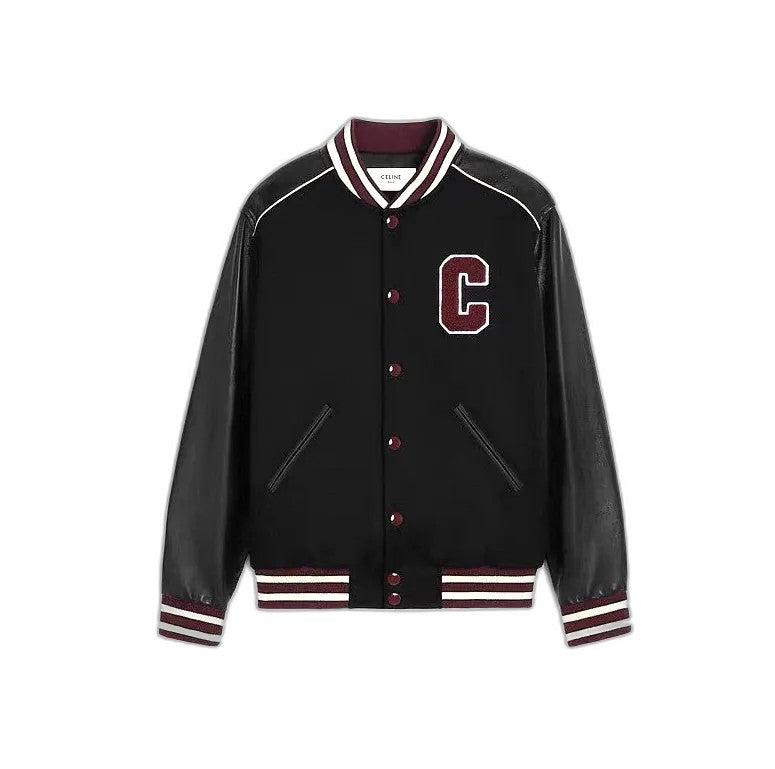 CELINE Classic Teddy Jacket in Black and Burgundy