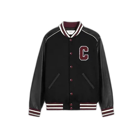 CELINE Classic Teddy Jacket in Black and Burgundy