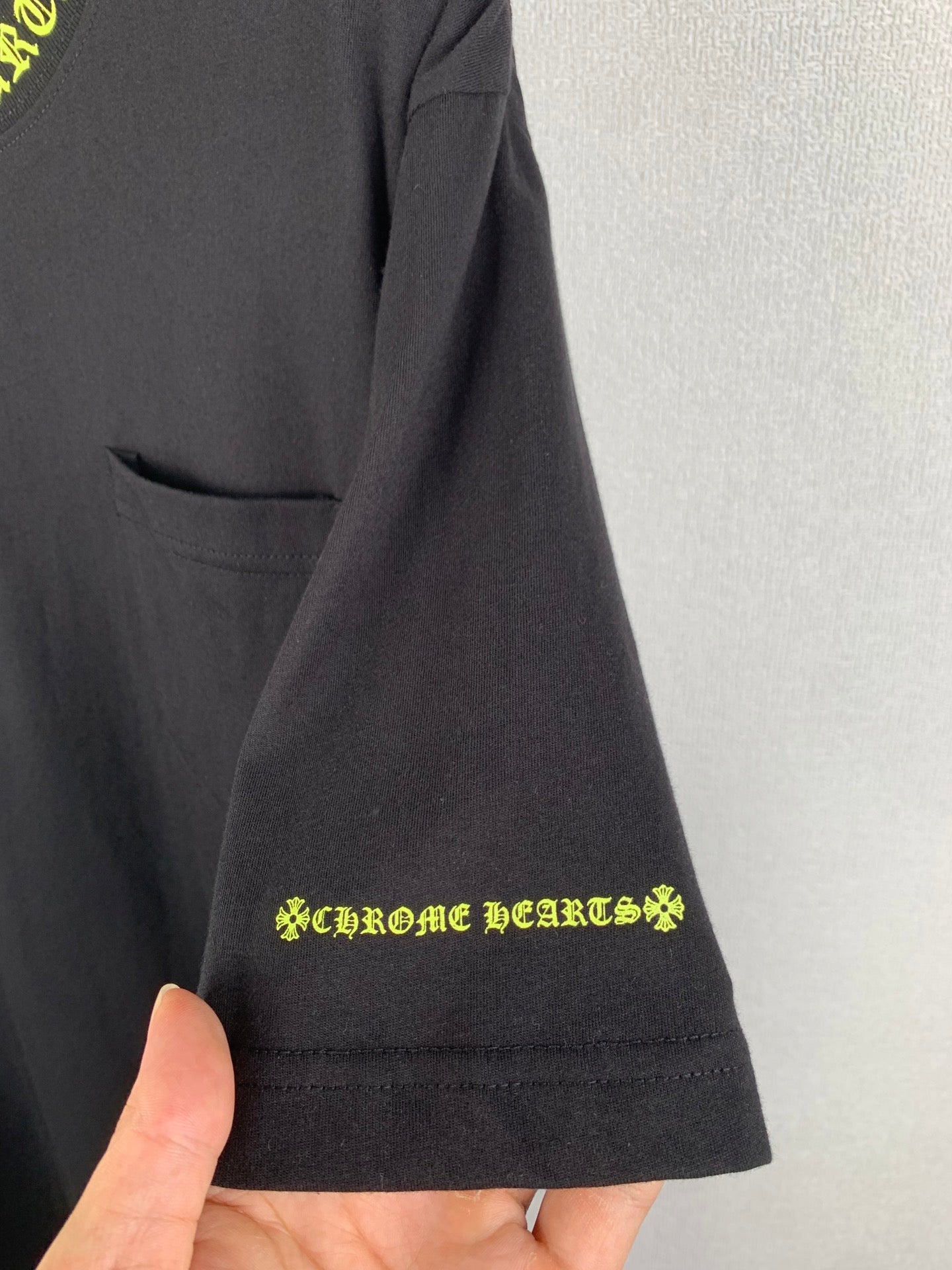 Chrome Hearts Neck Logo T-Shirt 'Black/Neon Yellow'