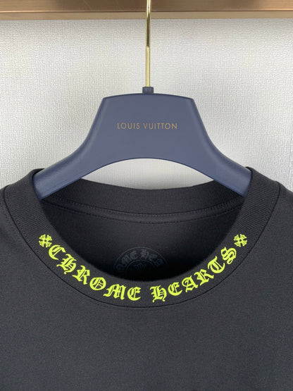Chrome Hearts Neck Logo T-Shirt 'Black/Neon Yellow'