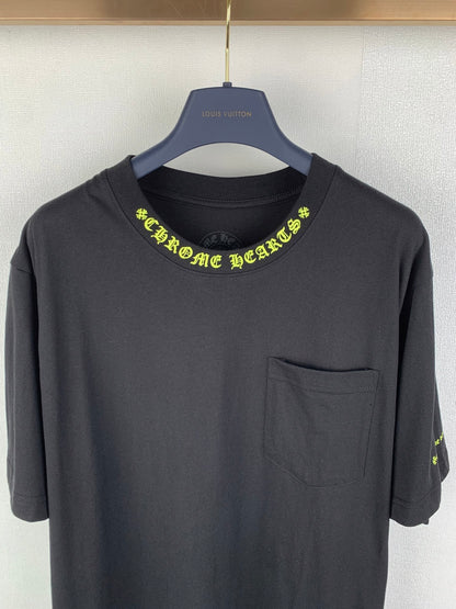 Chrome Hearts Neck Logo T-Shirt 'Black/Neon Yellow'