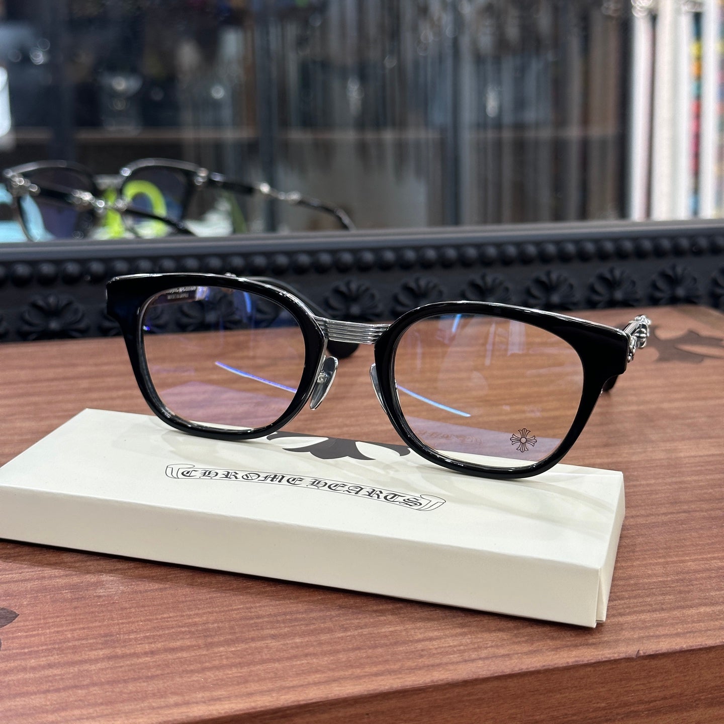 Chrome Hearts DUCK BUTTER Silver Sword Black Square Optical Glasses Unisex DUCK BUTTER BKSS