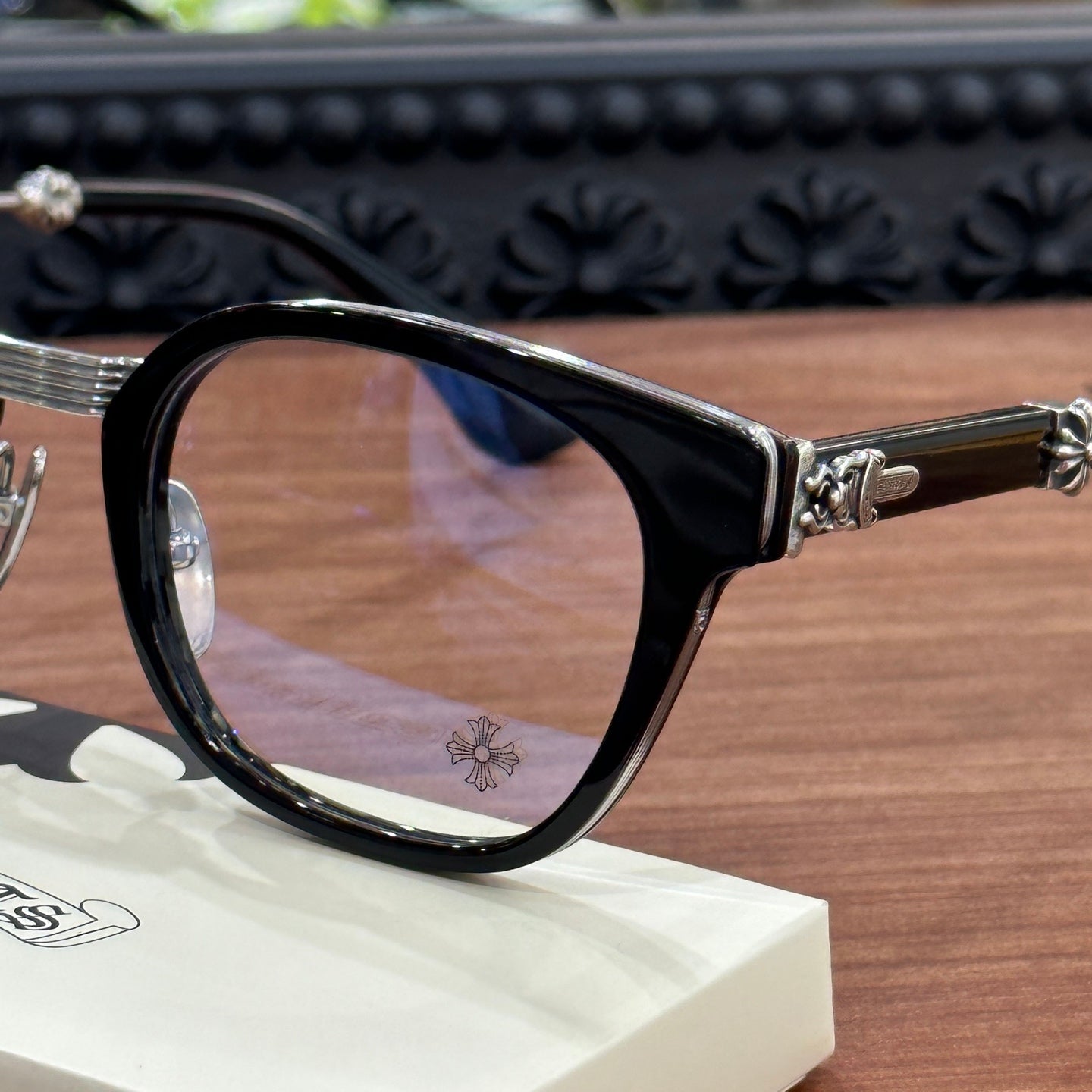 Chrome Hearts DUCK BUTTER Silver Sword Black Square Optical Glasses Unisex DUCK BUTTER BKSS