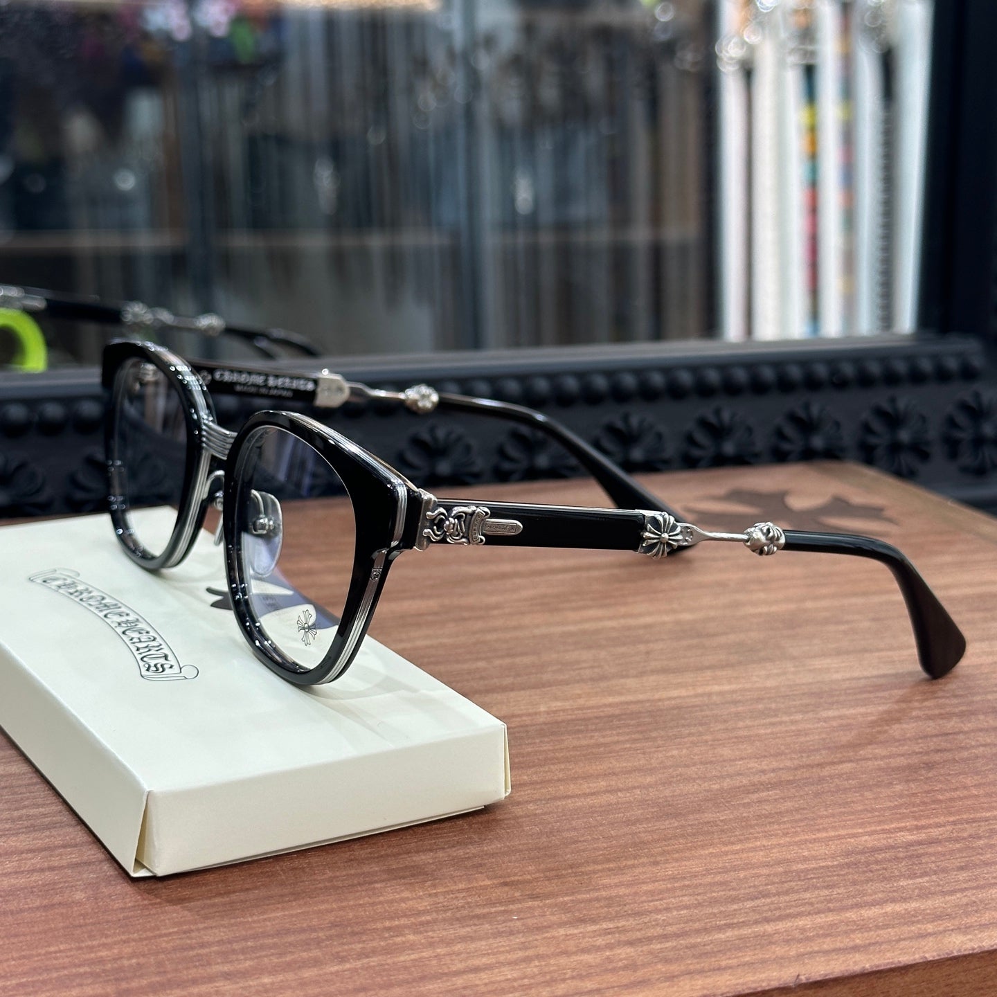 Chrome Hearts DUCK BUTTER Silver Sword Black Square Optical Glasses Unisex DUCK BUTTER BKSS