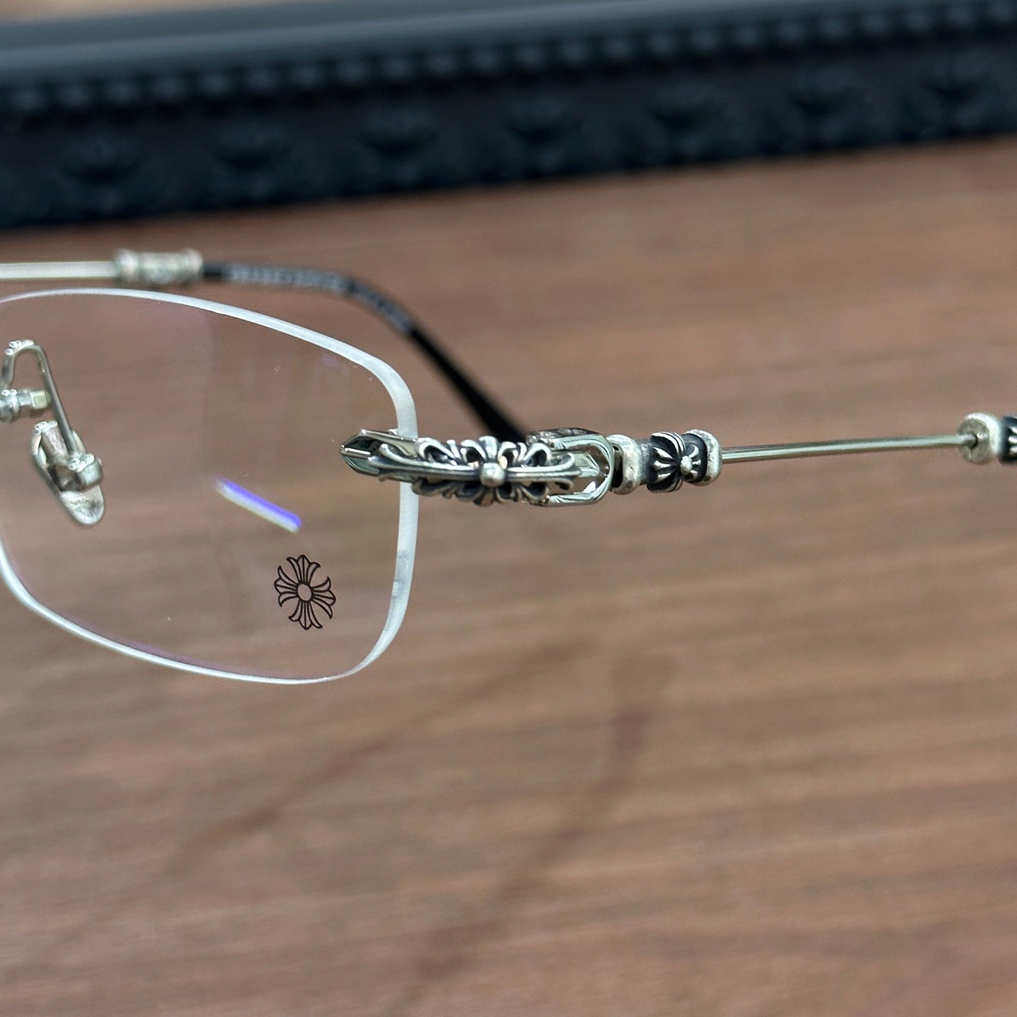 Chrome Hearts eyeglasses frame PILLS III GP-BK-P 55, floral square design, suitable for both men and women