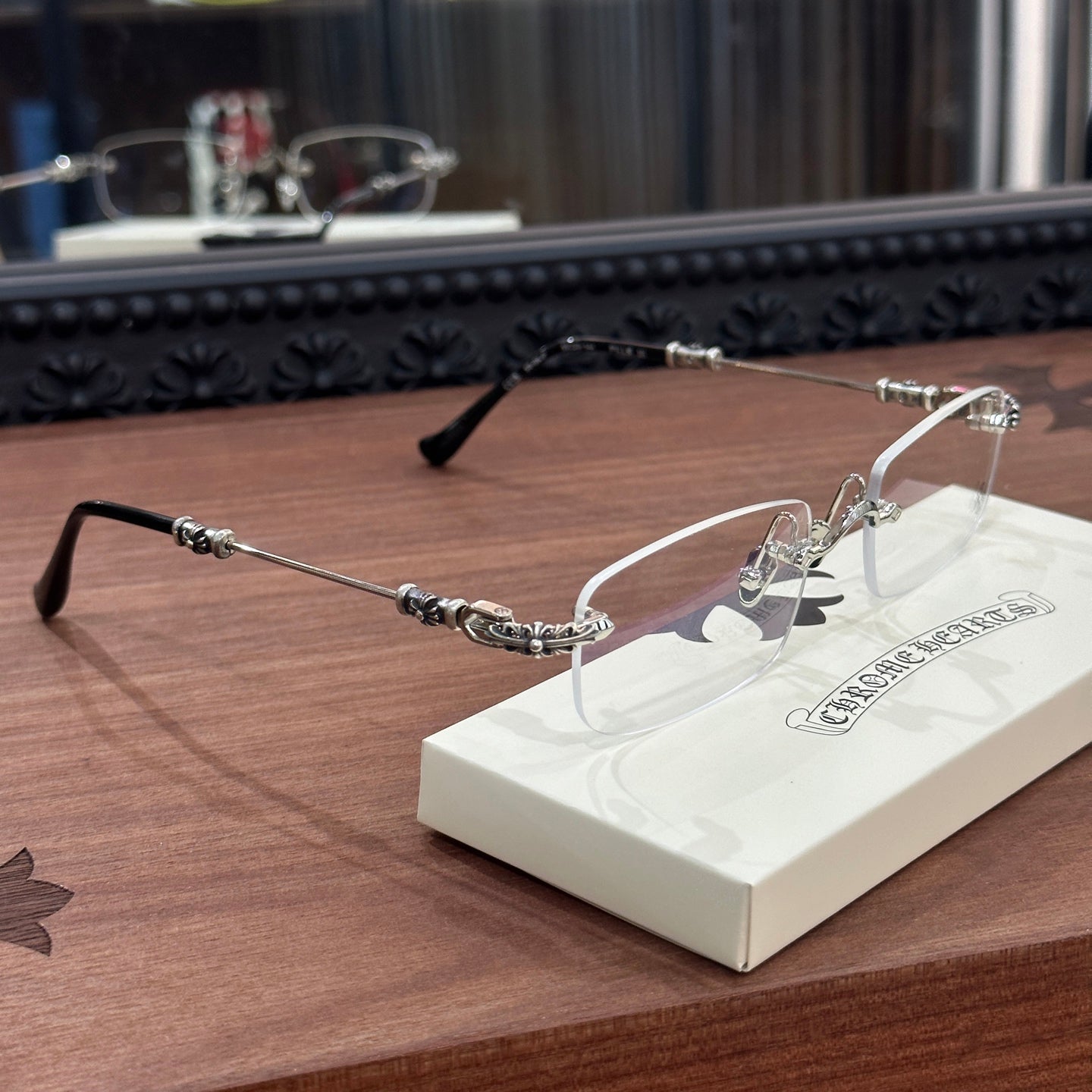 Chrome Hearts eyeglasses frame PILLS III GP-BK-P 55, floral square design, suitable for both men and women