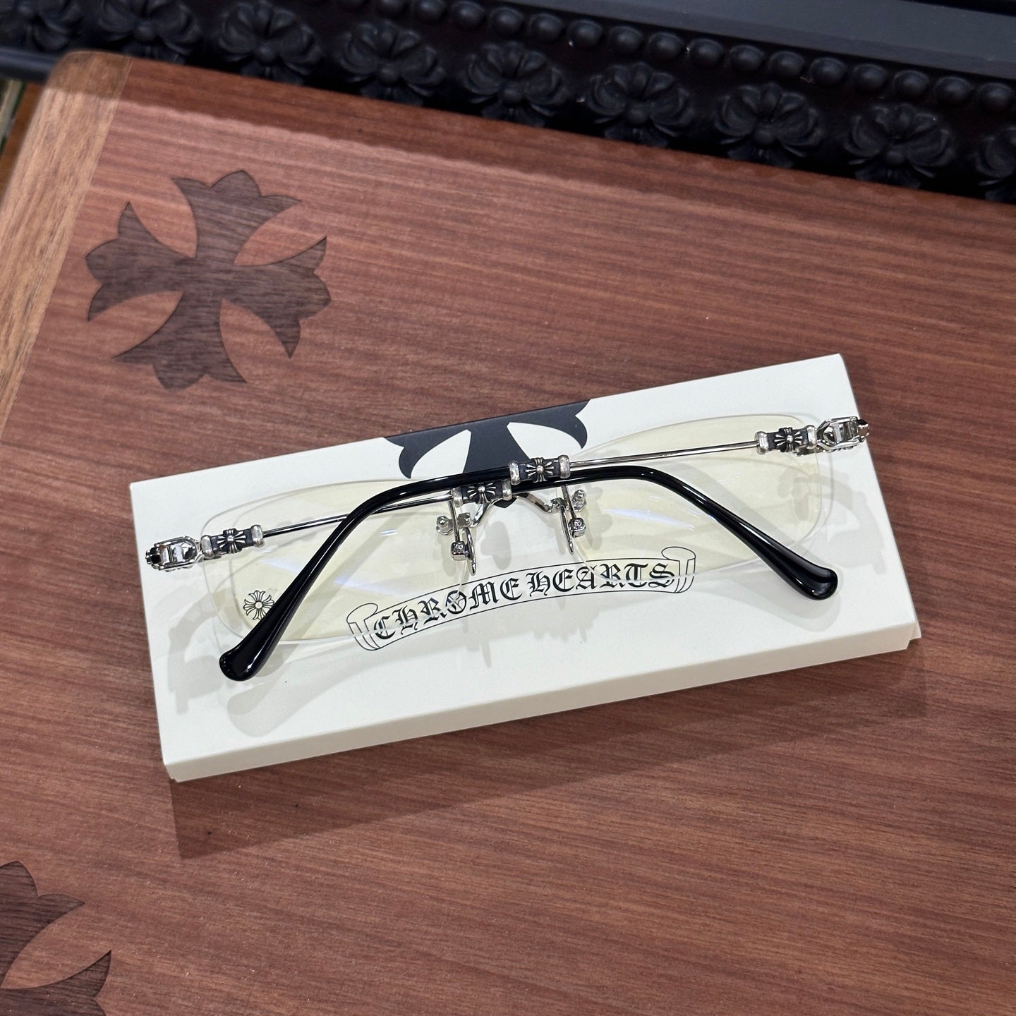 Chrome Hearts eyeglasses frame PILLS III GP-BK-P 55, floral square design, suitable for both men and women