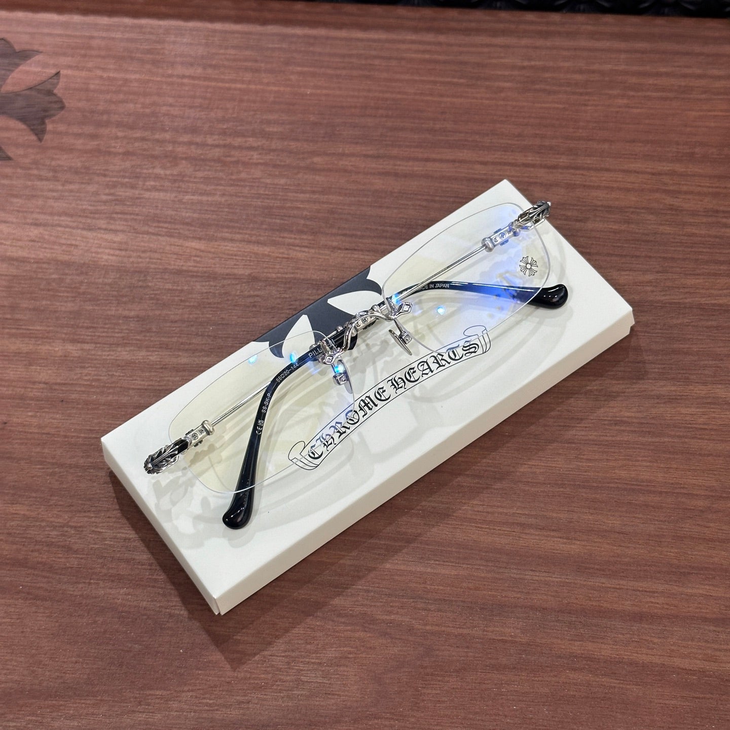 Chrome Hearts eyeglasses frame PILLS III GP-BK-P 55, floral square design, suitable for both men and women