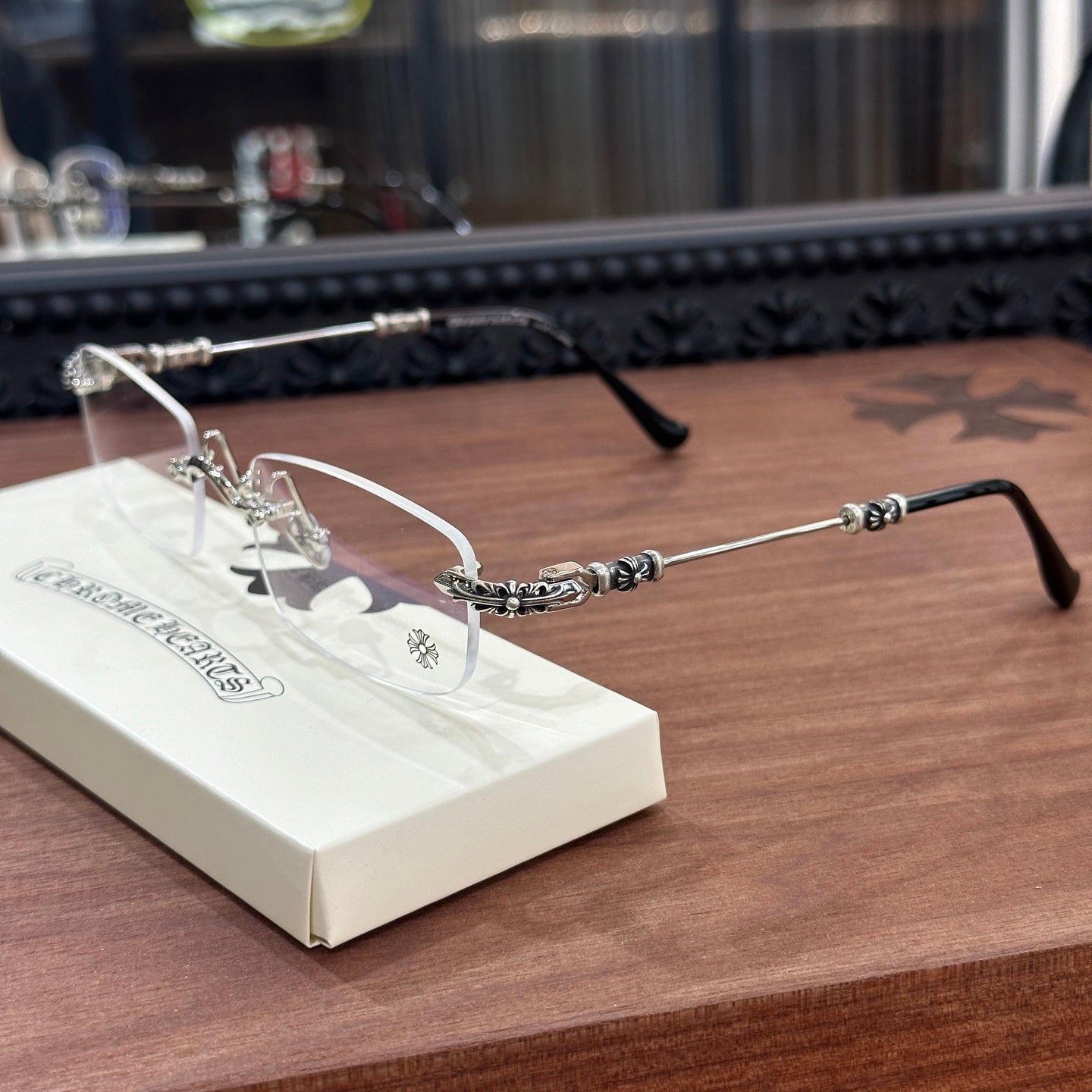 Chrome Hearts eyeglasses frame PILLS III GP-BK-P 55, floral square design, suitable for both men and women