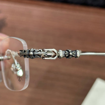 Chrome Hearts eyeglasses frame PILLS III GP-BK-P 55, floral square design, suitable for both men and women