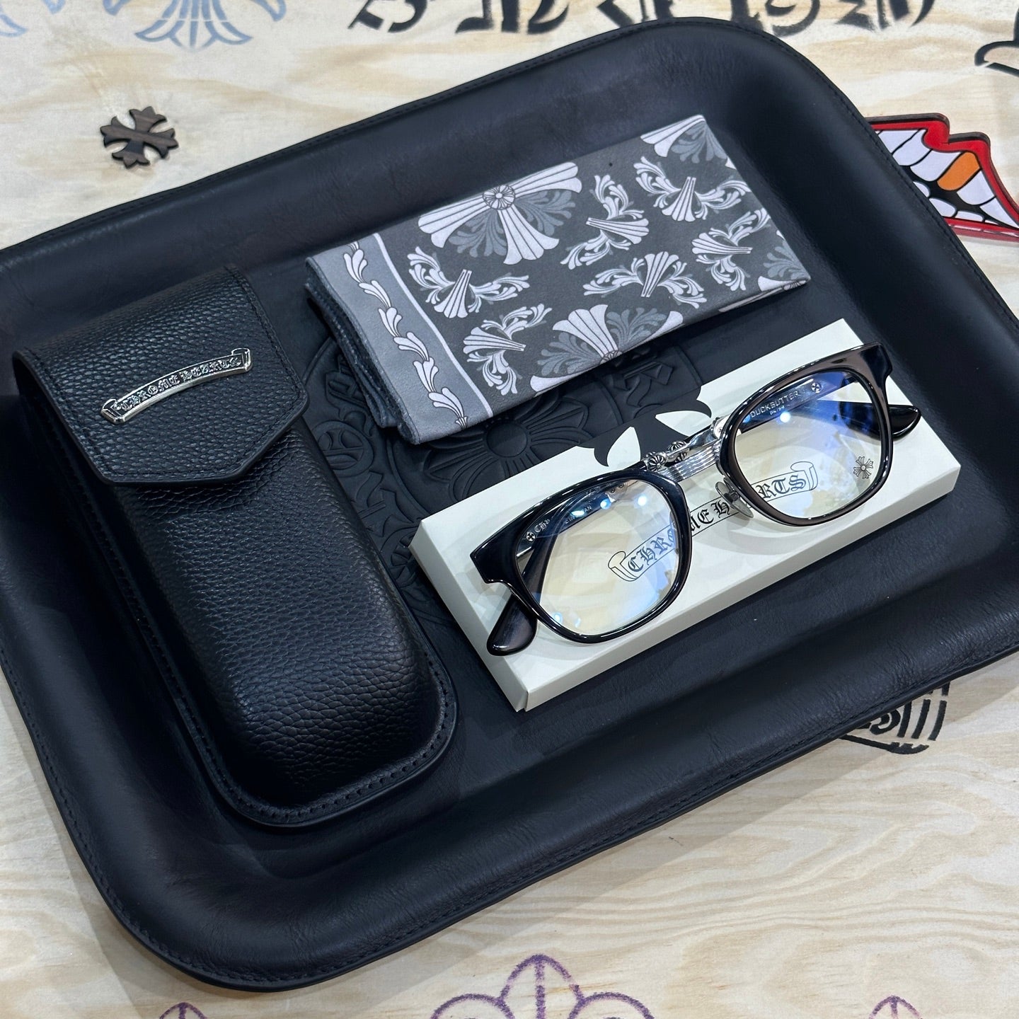 Chrome Hearts DUCK BUTTER Silver Sword Black Square Optical Glasses Unisex DUCK BUTTER BKSS