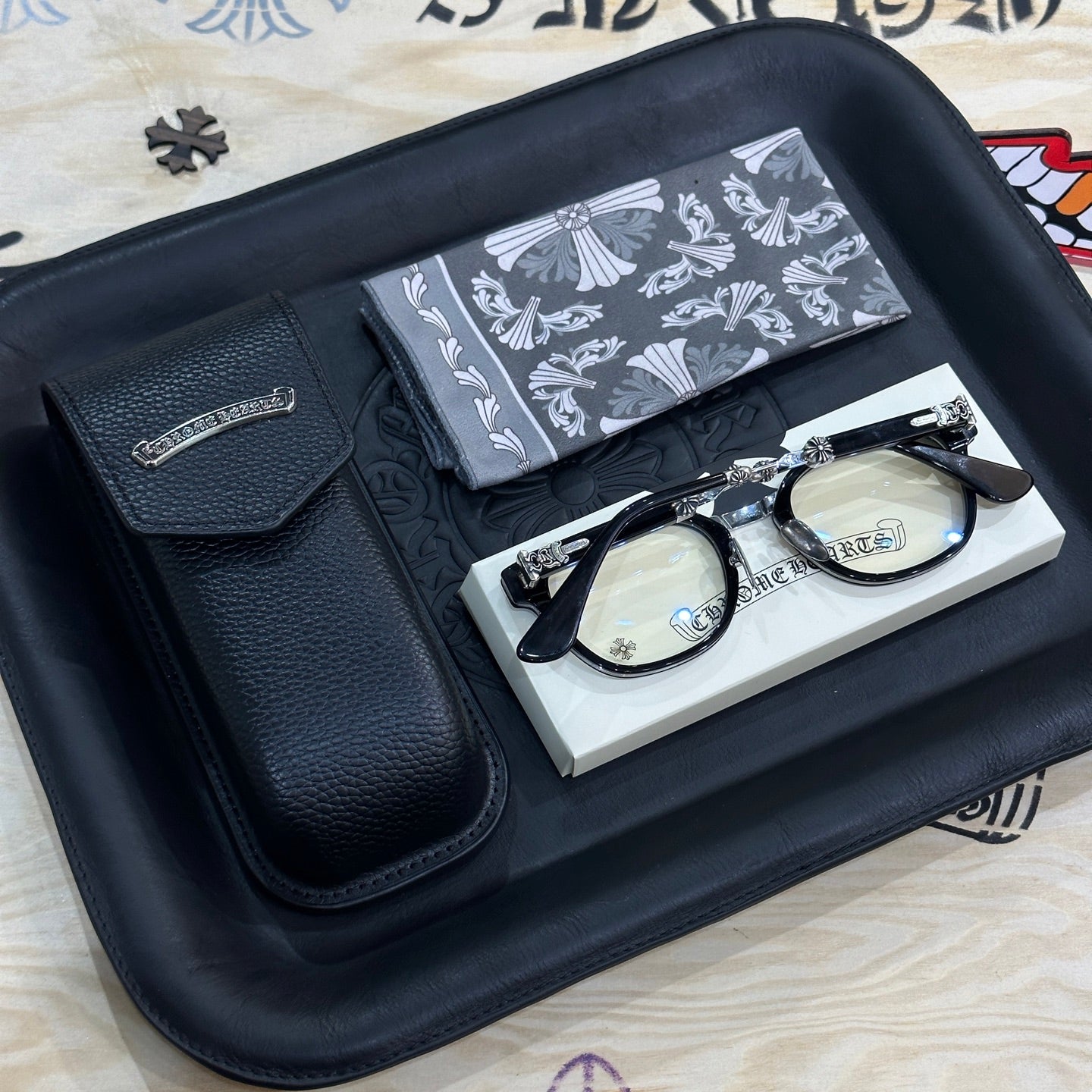 Chrome Hearts DUCK BUTTER Silver Sword Black Square Optical Glasses Unisex DUCK BUTTER BKSS